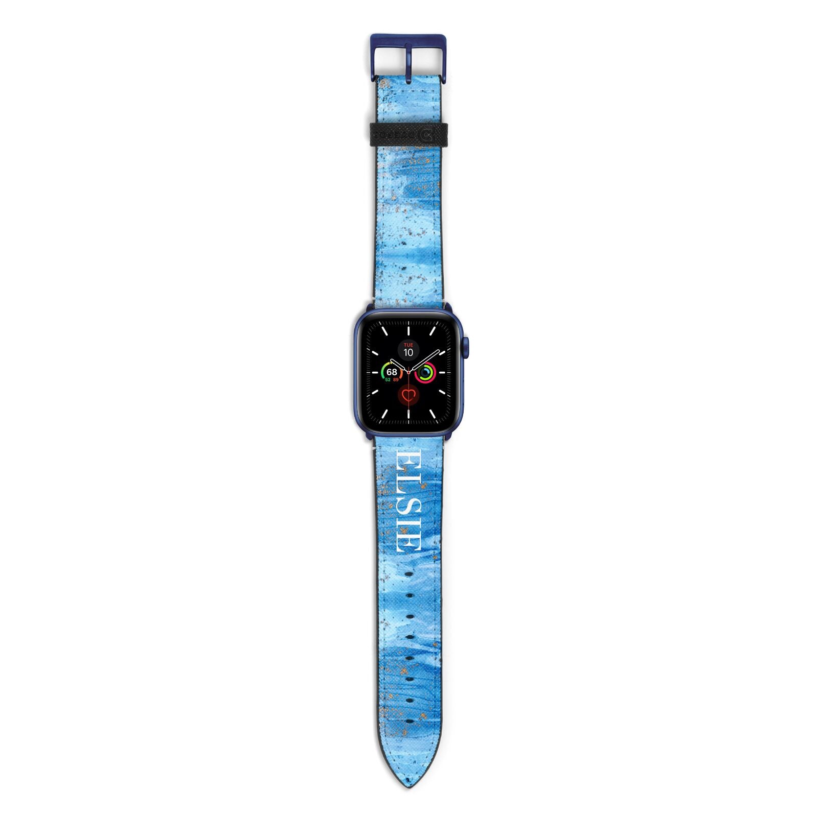 Blue Gold Marble Personalised Apple Watch Strap with Blue Hardware