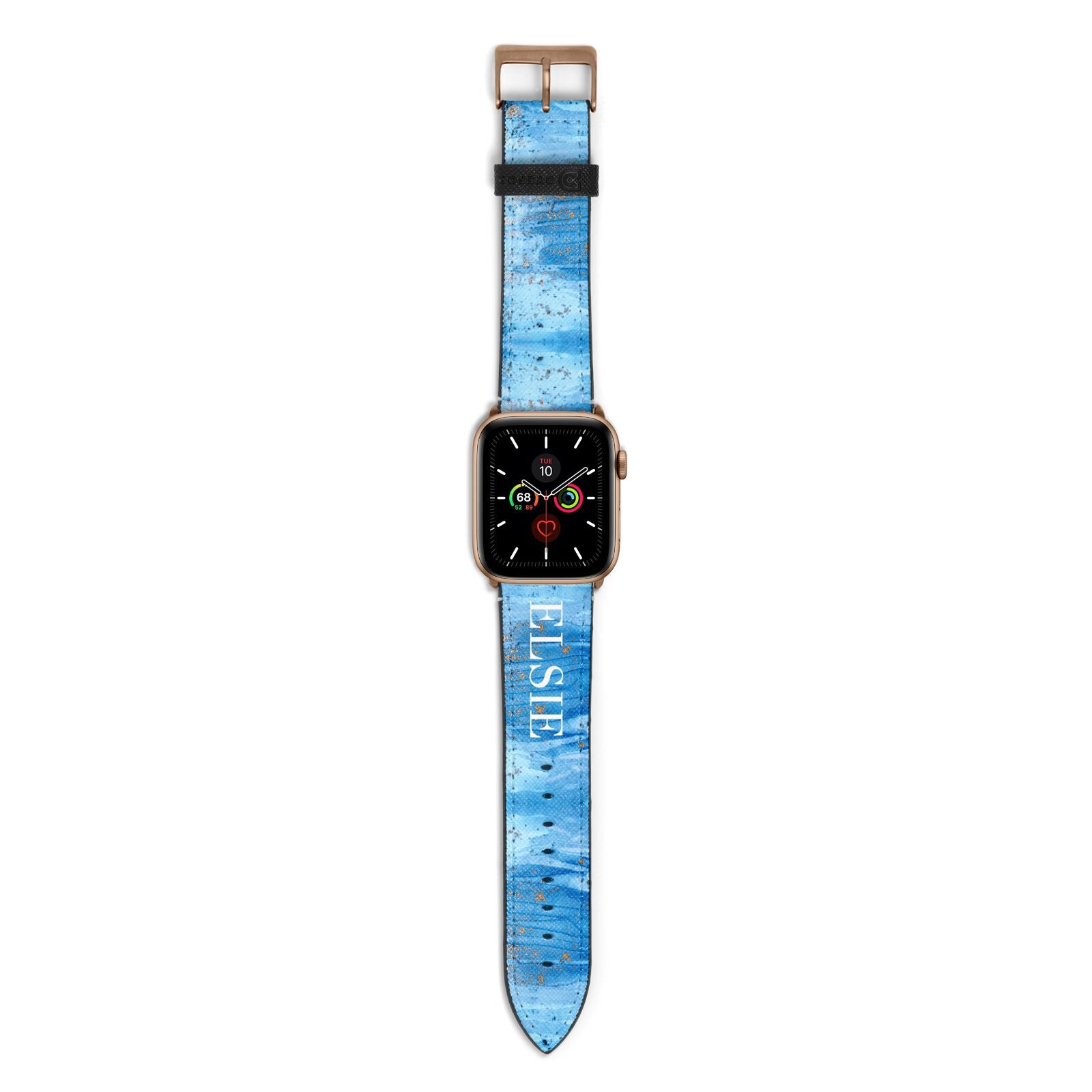 Blue Gold Marble Personalised Apple Watch Strap with Gold Hardware