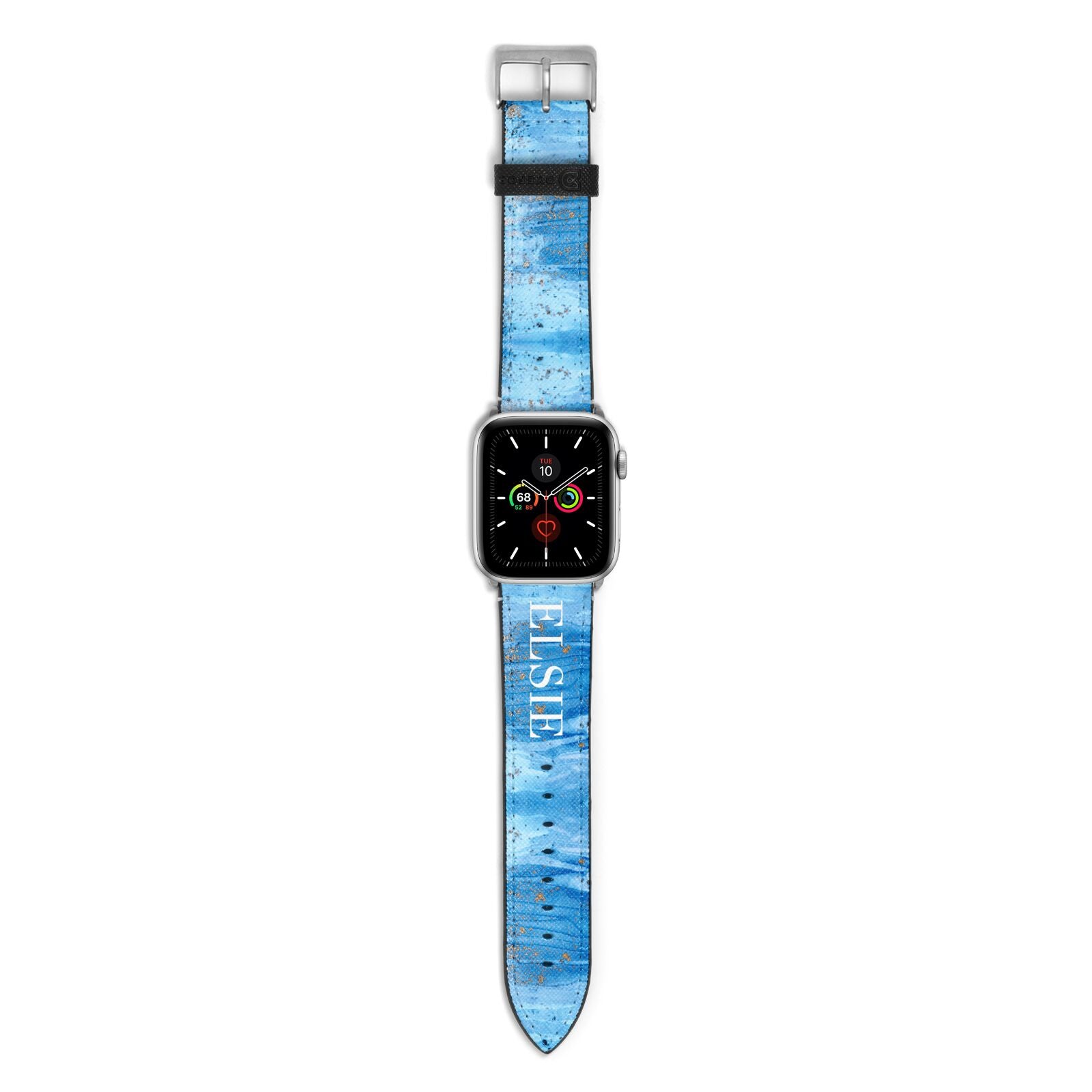 Blue Gold Marble Personalised Apple Watch Strap with Silver Hardware