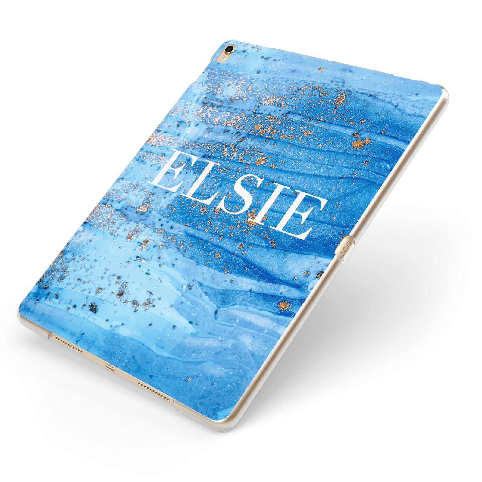 Blue Gold Marble Personalised Apple iPad Case on Gold iPad Side View