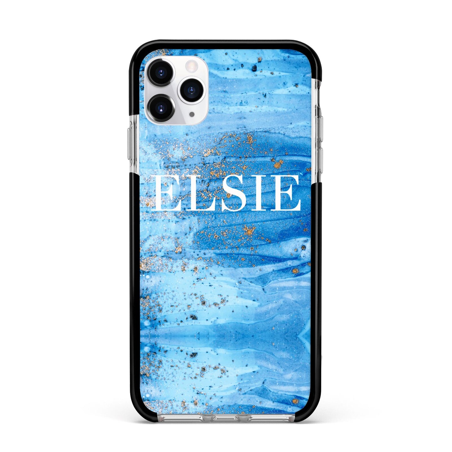 Blue Gold Marble Personalised Apple iPhone 11 Pro Max in Silver with Black Impact Case