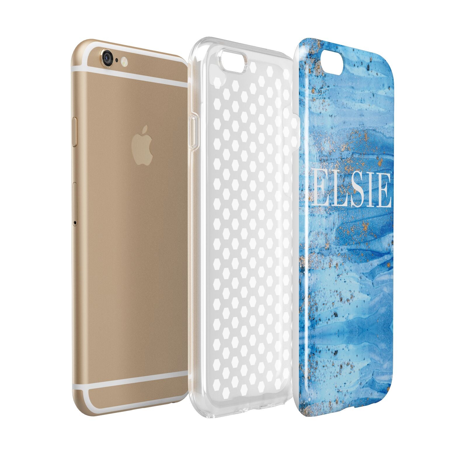 Blue Gold Marble Personalised Apple iPhone 6 3D Tough Case Expanded view