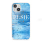 Blue Gold Marble Personalised iPhone 13 Mini Clear Bumper Case