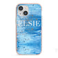 Blue Gold Marble Personalised iPhone 13 Mini TPU Impact Case with Pink Edges