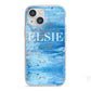 Blue Gold Marble Personalised iPhone 13 Mini TPU Impact Case with White Edges