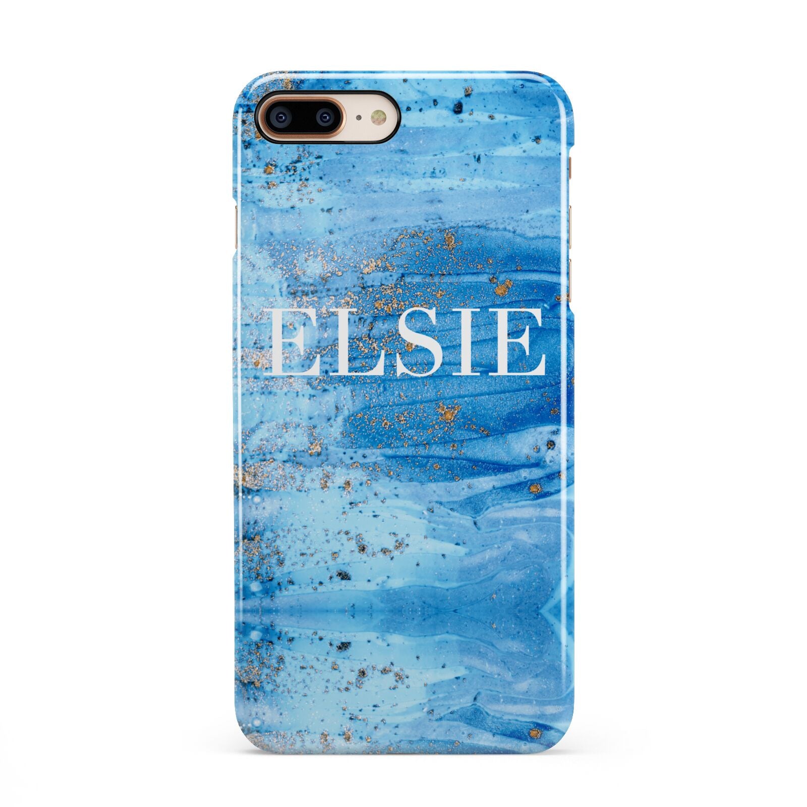 Blue Gold Marble Personalised iPhone 8 Plus 3D Snap Case on Gold Phone