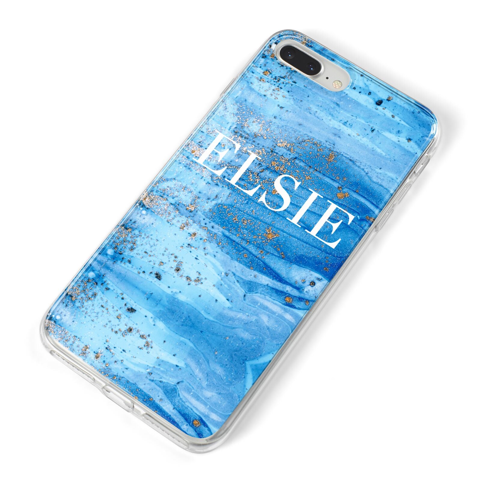 Blue Gold Marble Personalised iPhone 8 Plus Bumper Case on Silver iPhone Alternative Image