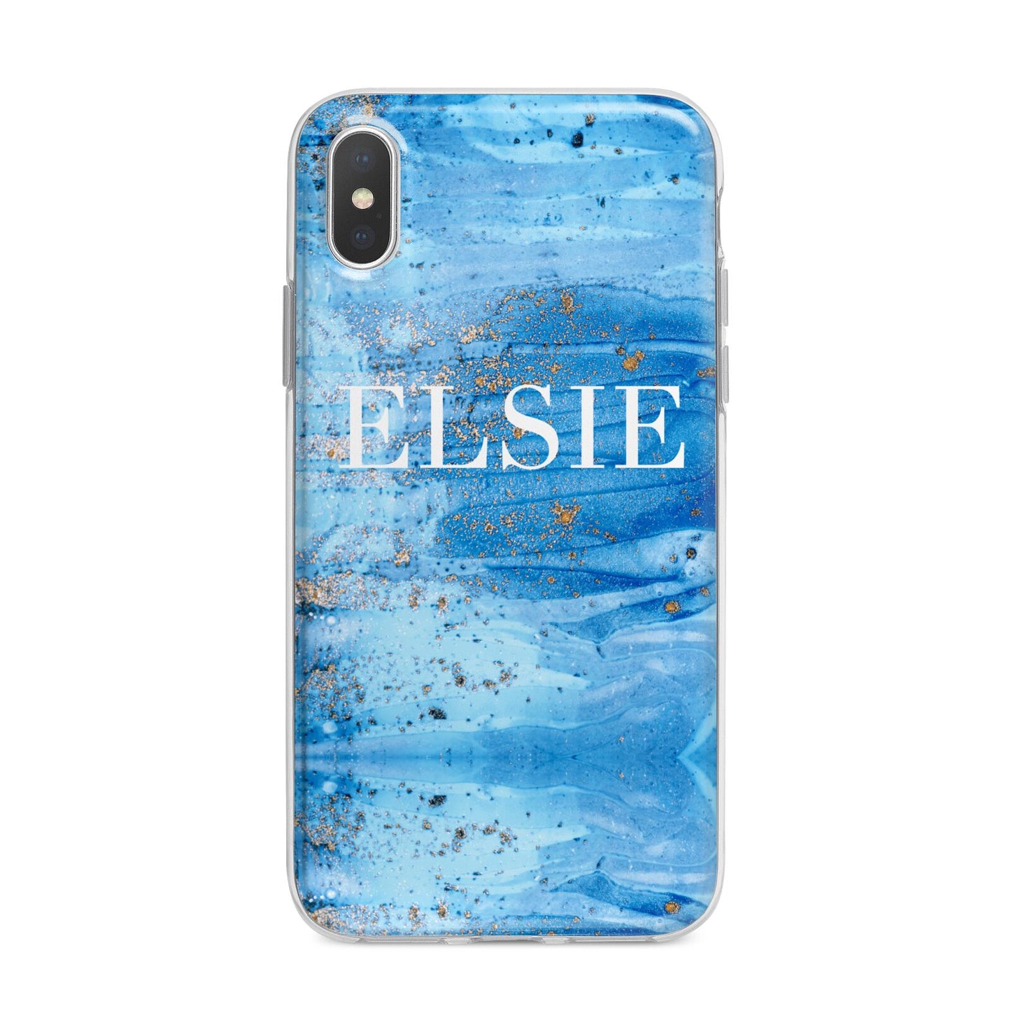 Blue Gold Marble Personalised iPhone X Bumper Case on Silver iPhone Alternative Image 1