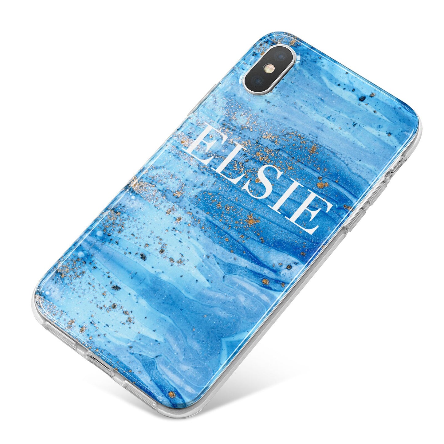 Blue Gold Marble Personalised iPhone X Bumper Case on Silver iPhone