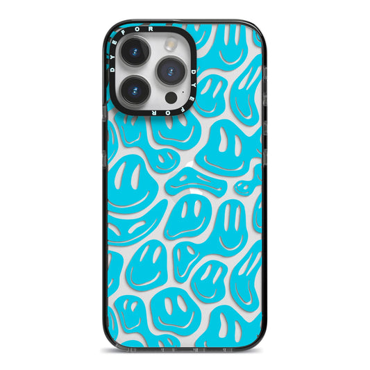 Blue Happy Face iPhone 14 Pro Max Black Impact Case on Silver phone