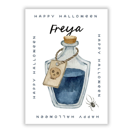 Blue Happy Halloween Potion A5 Flat Greetings Card