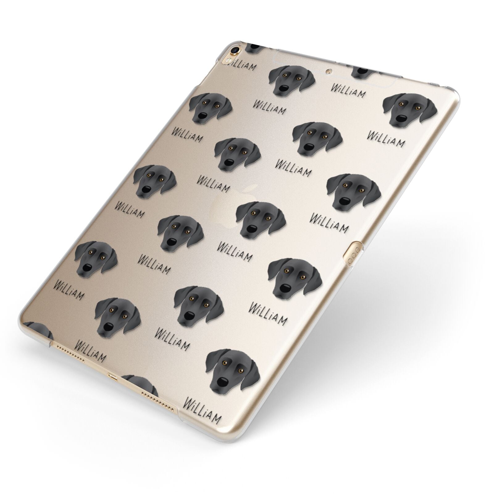 Blue Lacy Icon with Name Apple iPad Case on Gold iPad Side View
