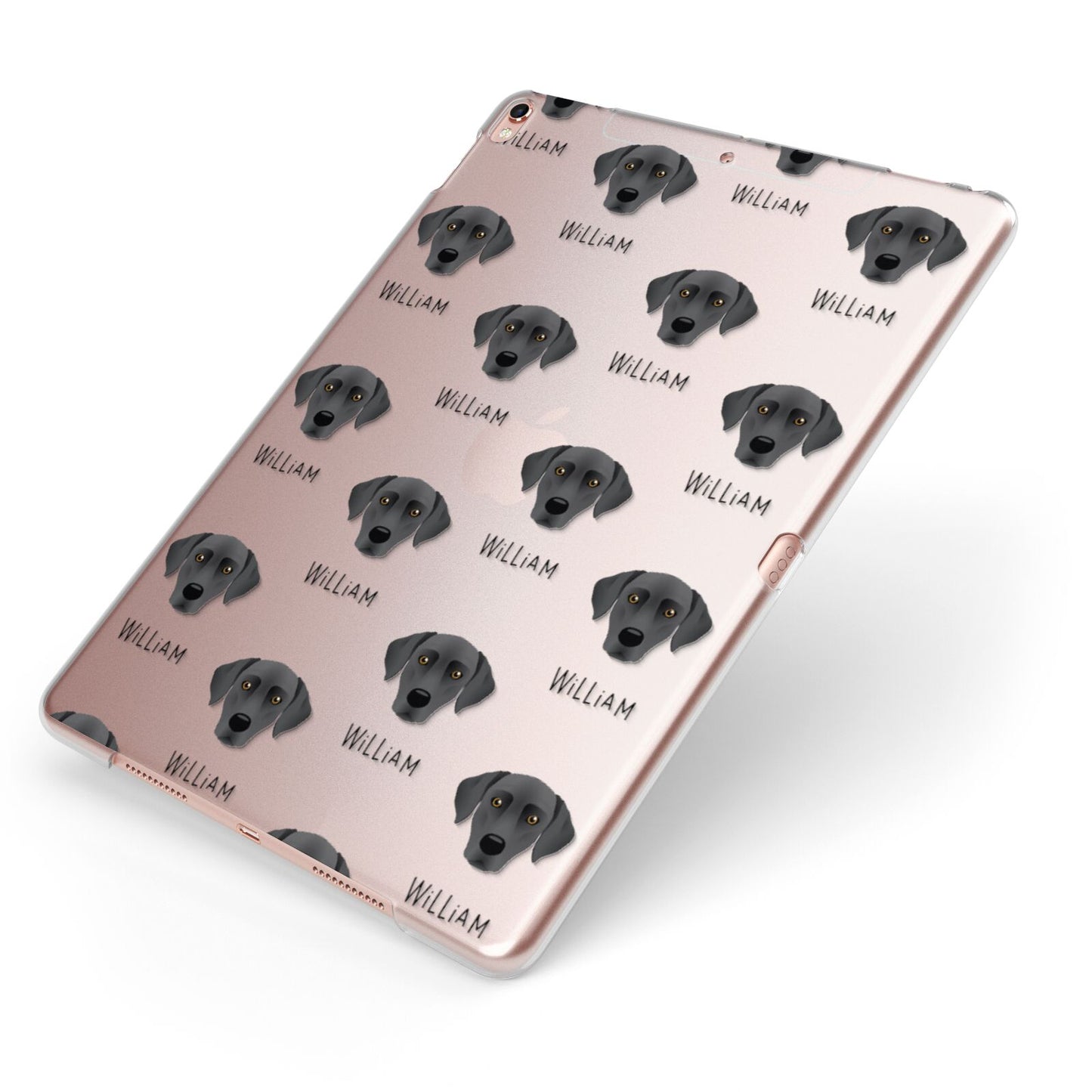 Blue Lacy Icon with Name Apple iPad Case on Rose Gold iPad Side View