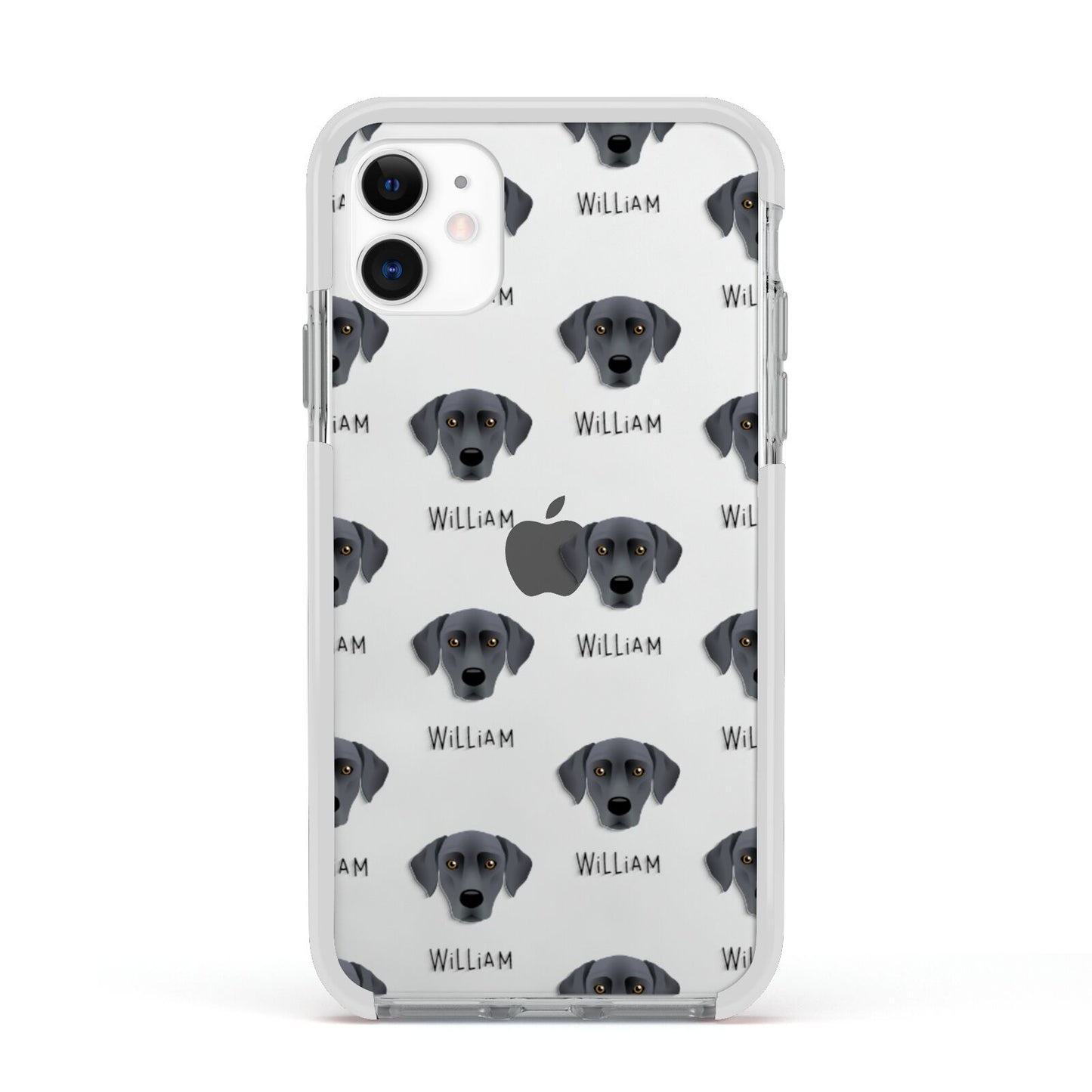 Blue Lacy Icon with Name Apple iPhone 11 in White with White Impact Case
