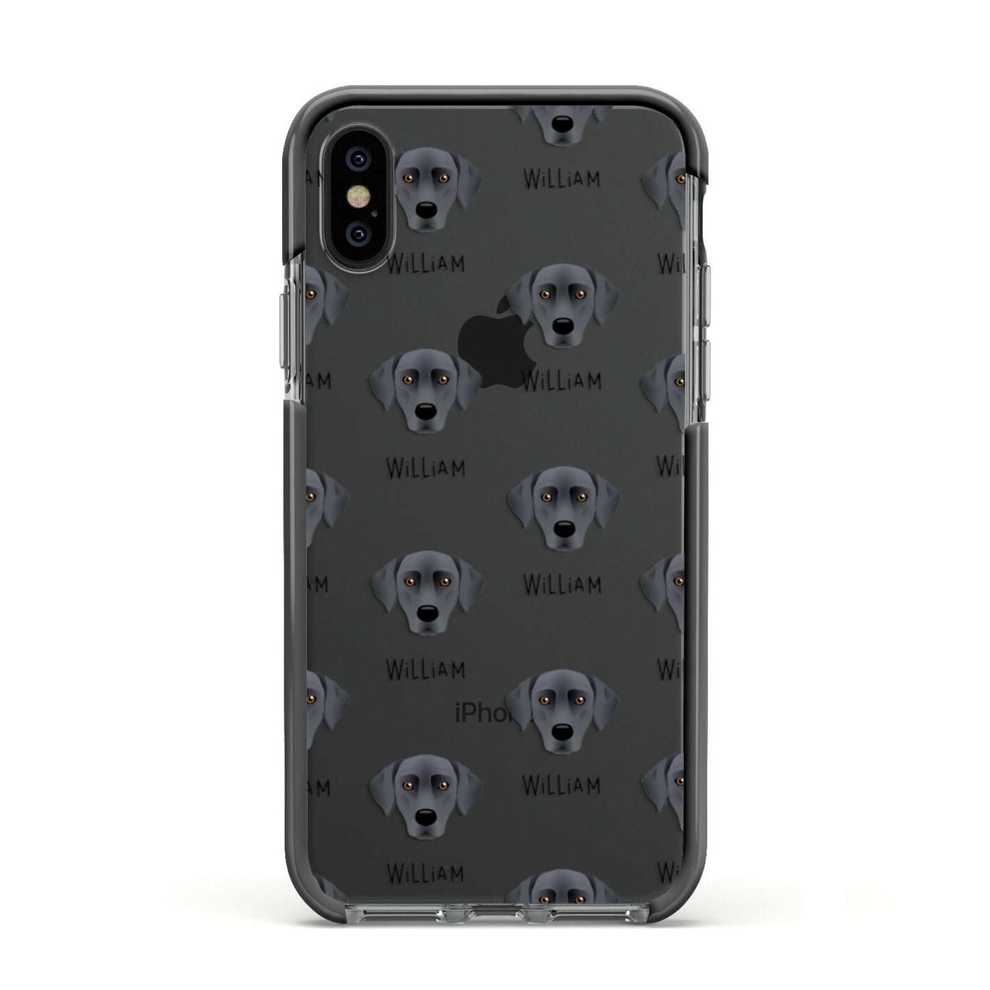 Blue Lacy Icon with Name Apple iPhone Xs Impact Case Black Edge on Black Phone