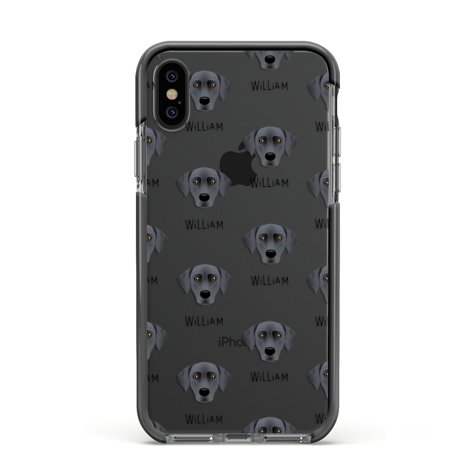 Blue Lacy Icon with Name Apple iPhone Xs Impact Case Black Edge on Black Phone