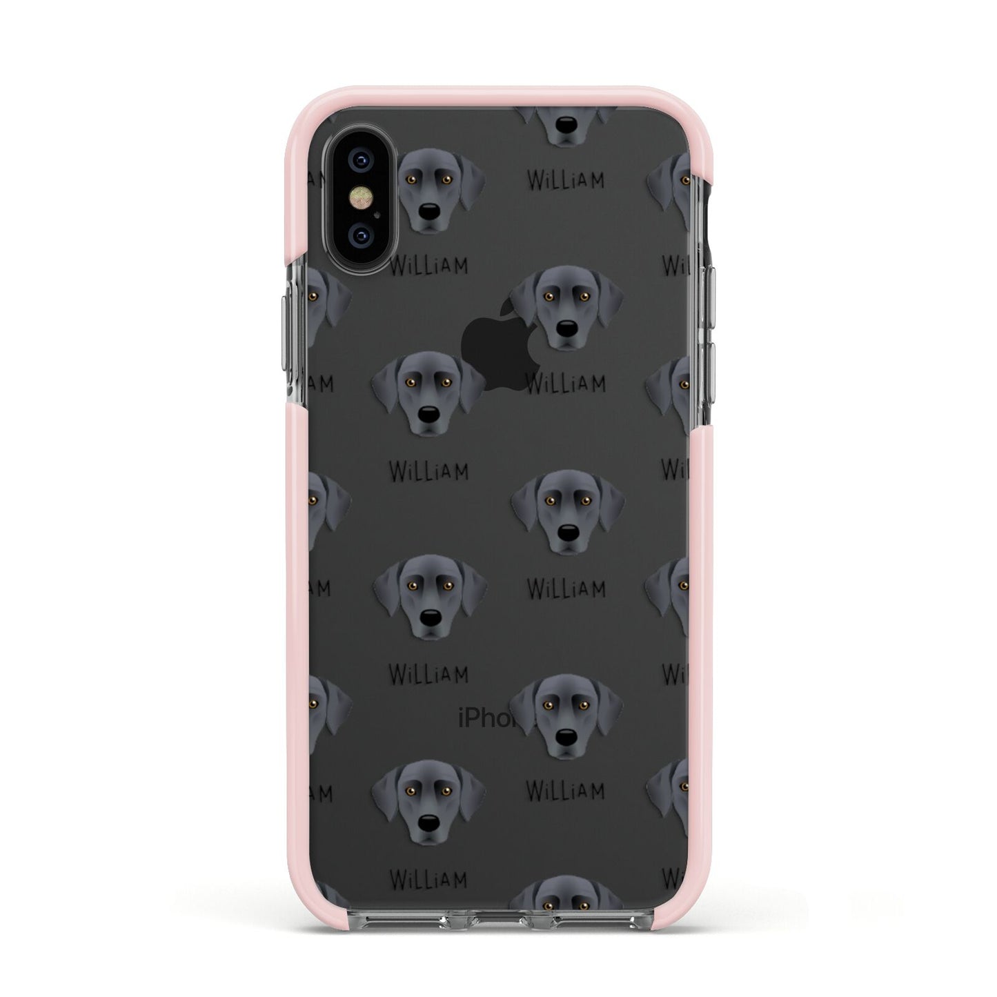 Blue Lacy Icon with Name Apple iPhone Xs Impact Case Pink Edge on Black Phone
