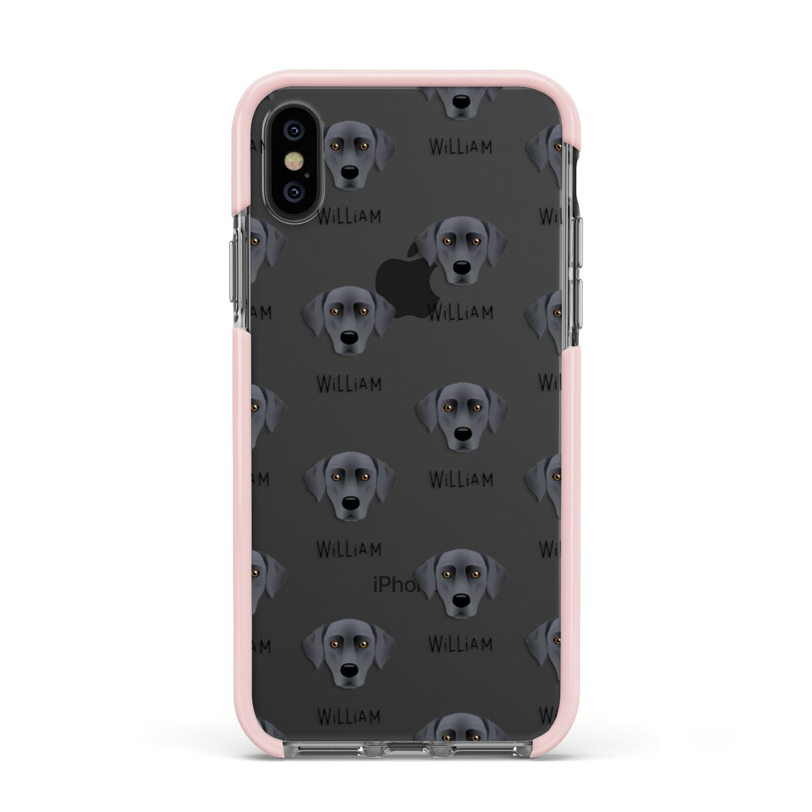 Blue Lacy Icon with Name Apple iPhone Xs Impact Case Pink Edge on Black Phone