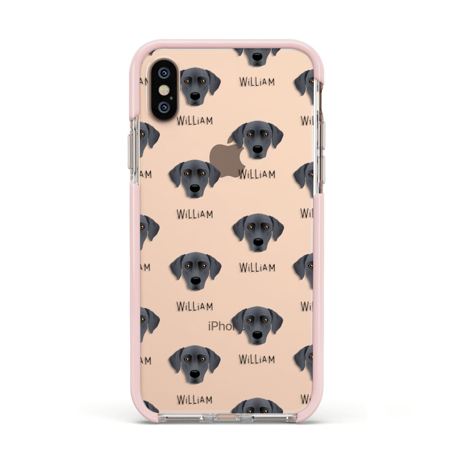 Blue Lacy Icon with Name Apple iPhone Xs Impact Case Pink Edge on Gold Phone