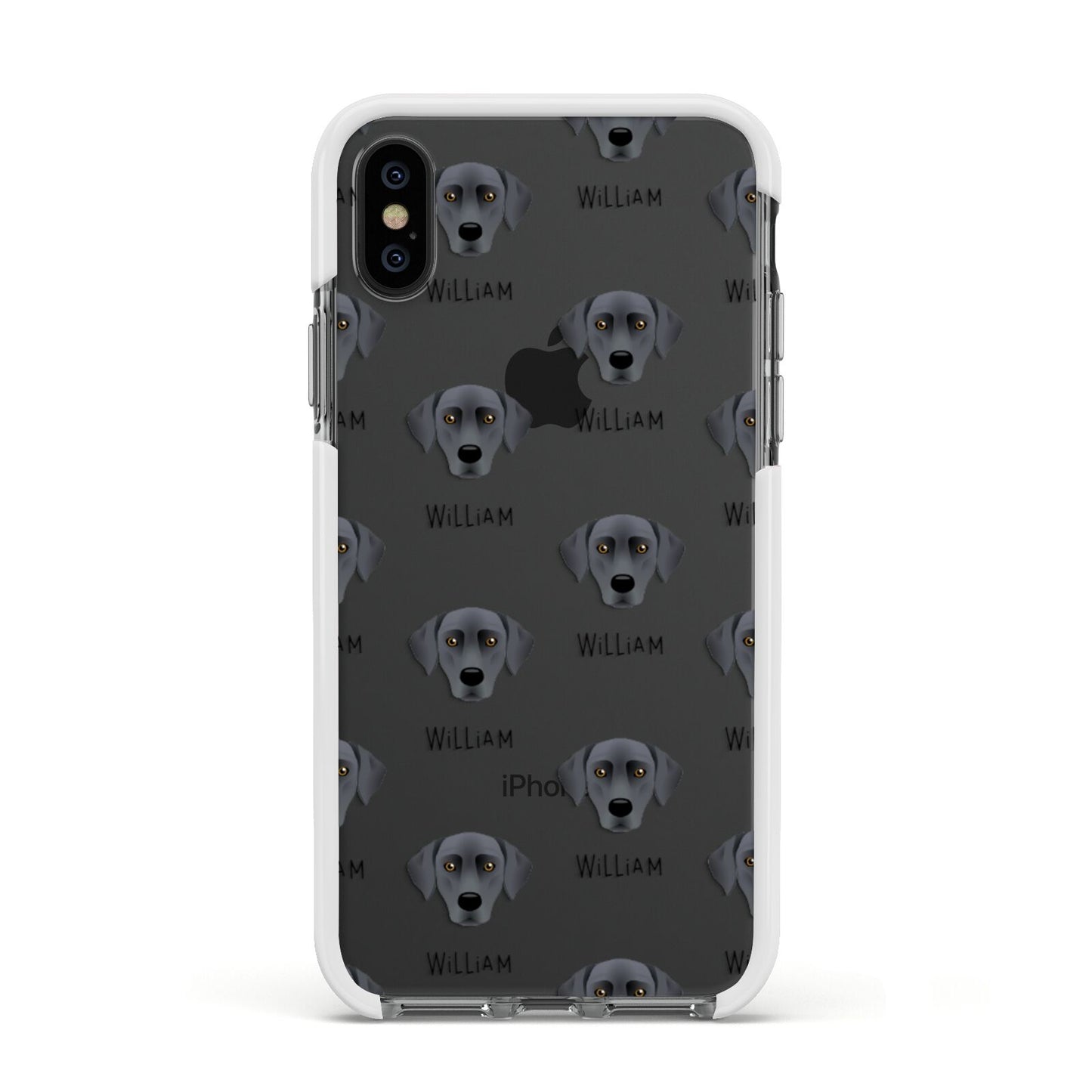 Blue Lacy Icon with Name Apple iPhone Xs Impact Case White Edge on Black Phone