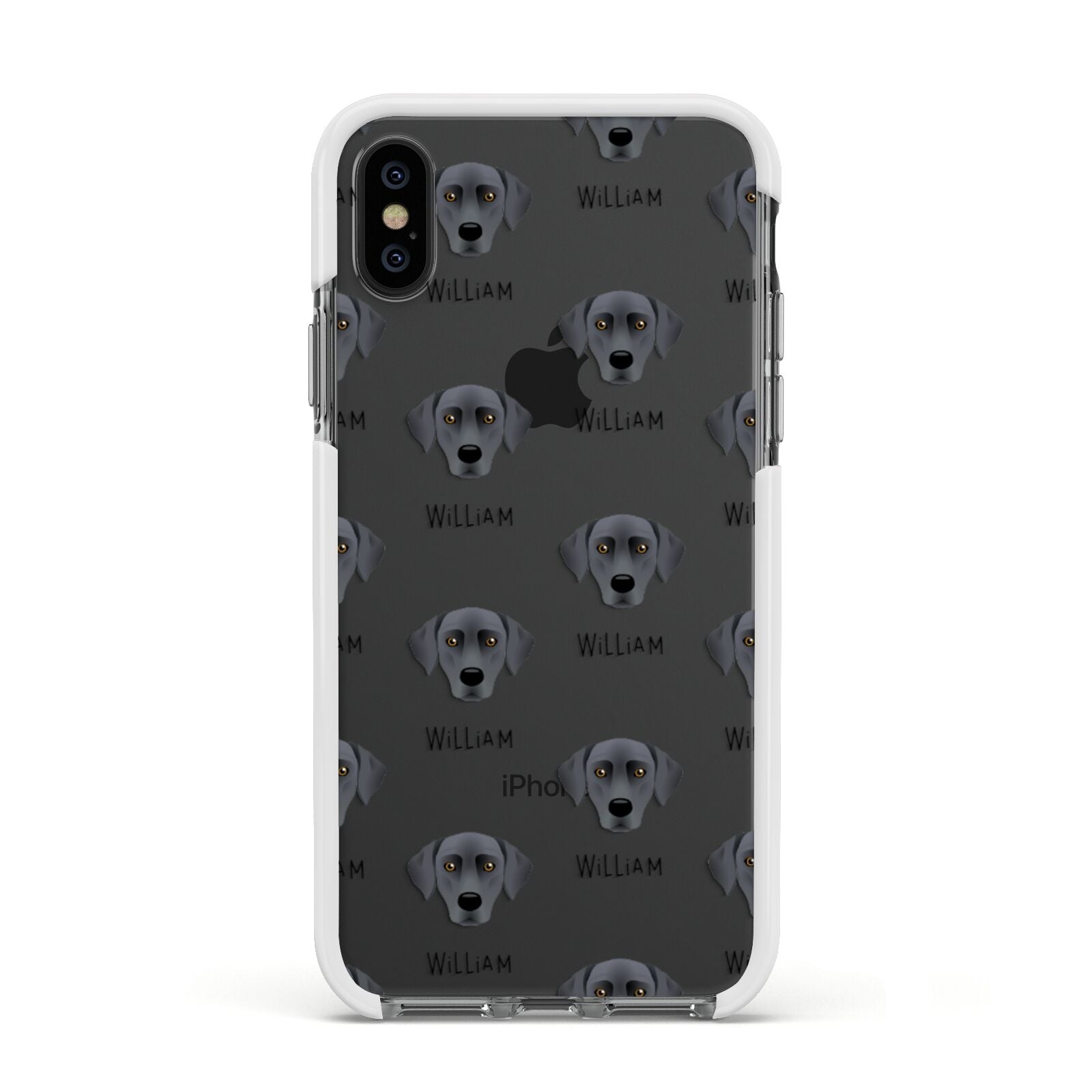 Blue Lacy Icon with Name Apple iPhone Xs Impact Case White Edge on Black Phone