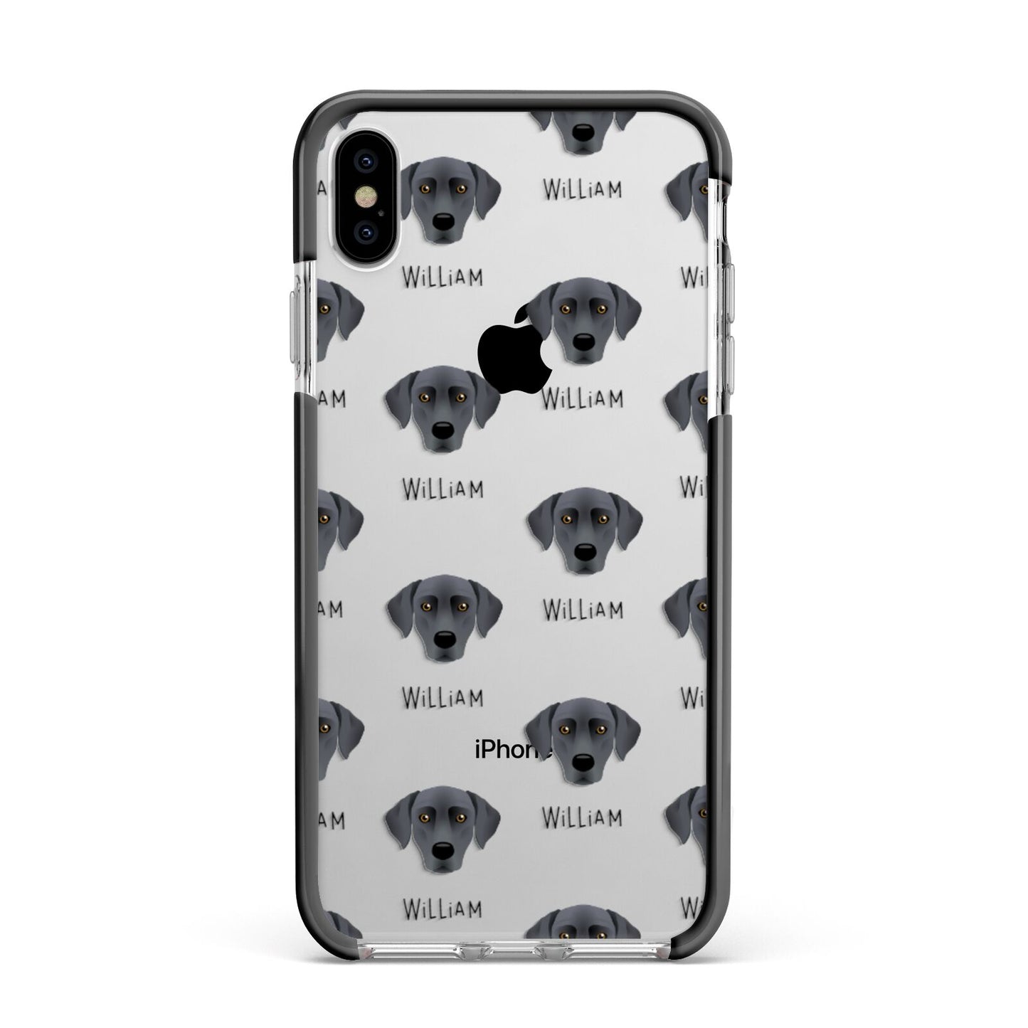 Blue Lacy Icon with Name Apple iPhone Xs Max Impact Case Black Edge on Silver Phone