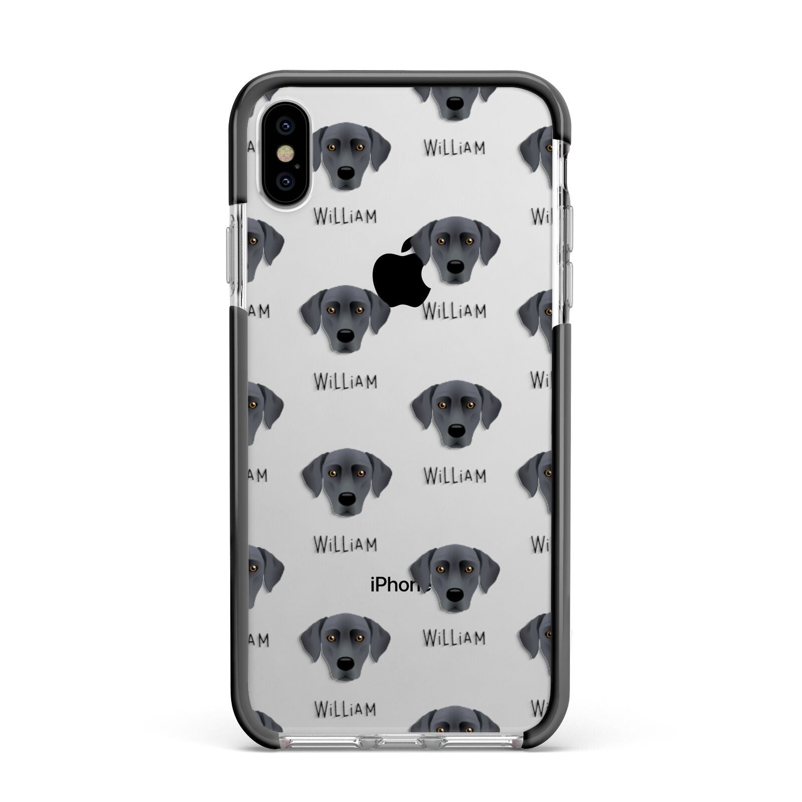 Blue Lacy Icon with Name Apple iPhone Xs Max Impact Case Black Edge on Silver Phone