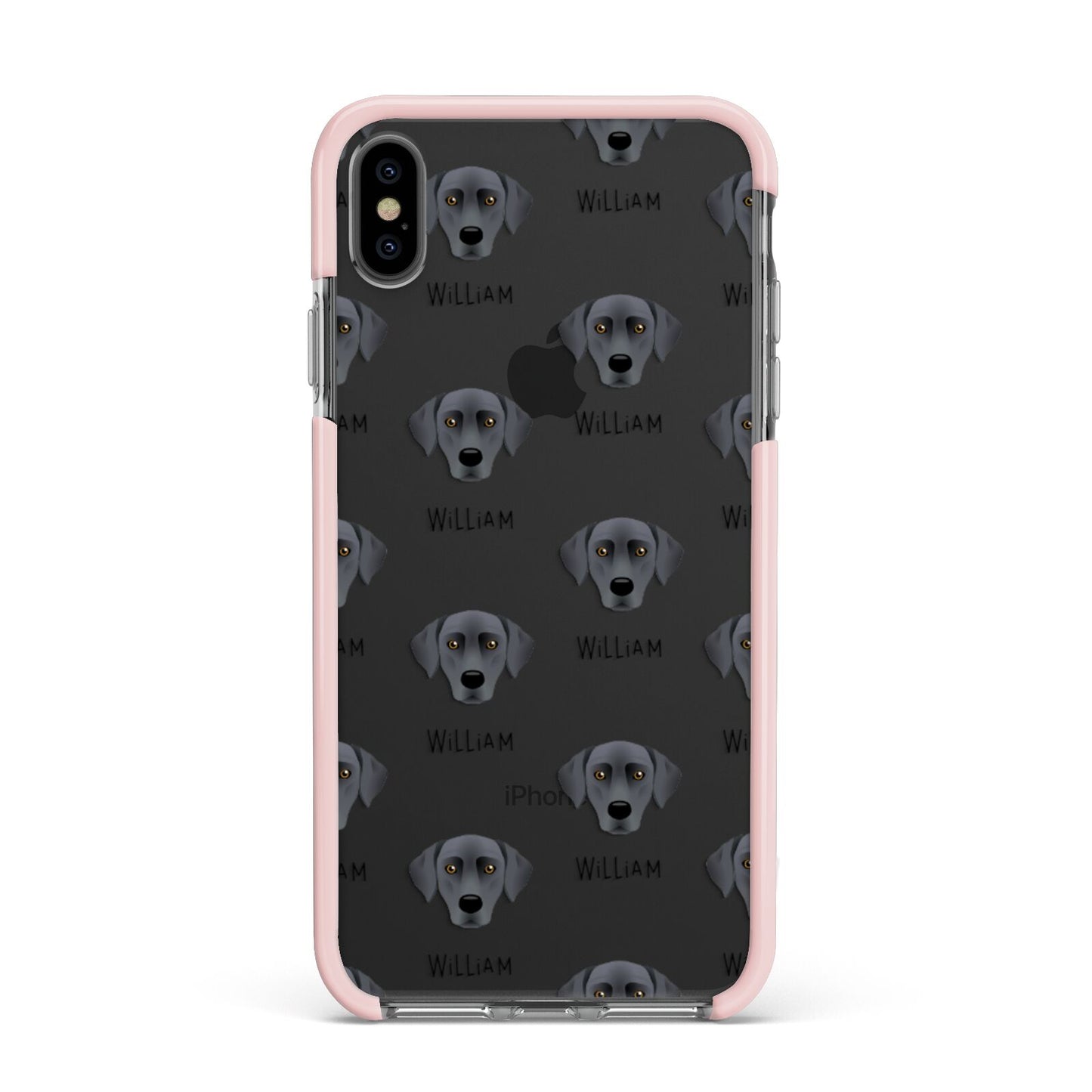 Blue Lacy Icon with Name Apple iPhone Xs Max Impact Case Pink Edge on Black Phone