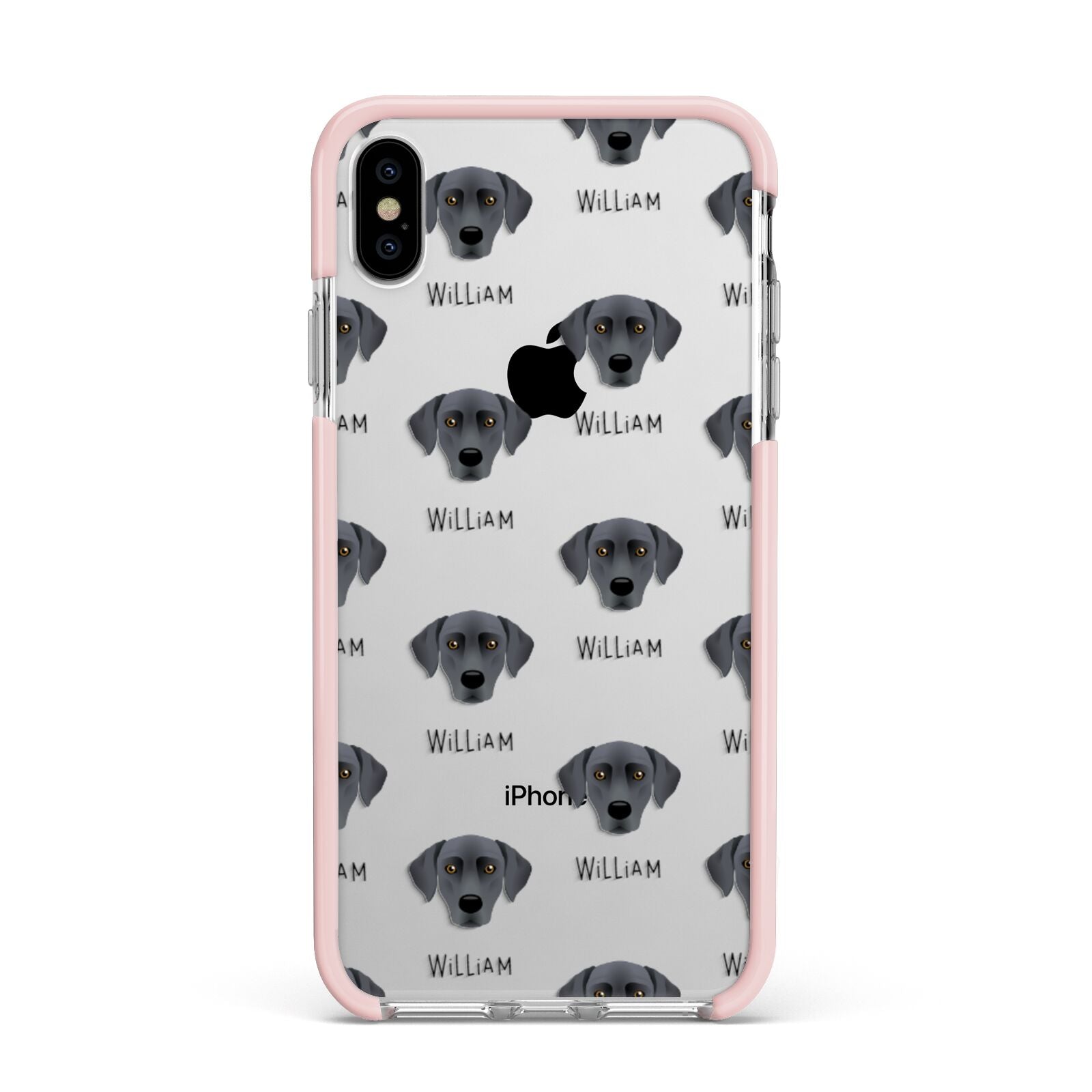 Blue Lacy Icon with Name Apple iPhone Xs Max Impact Case Pink Edge on Silver Phone