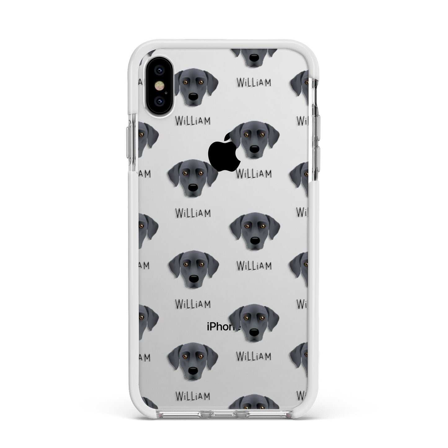 Blue Lacy Icon with Name Apple iPhone Xs Max Impact Case White Edge on Silver Phone