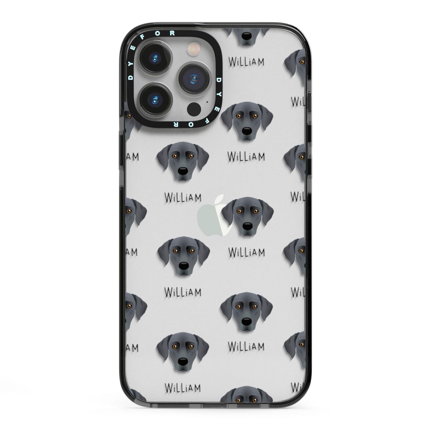 Blue Lacy Icon with Name iPhone 13 Pro Max Black Impact Case on Silver phone