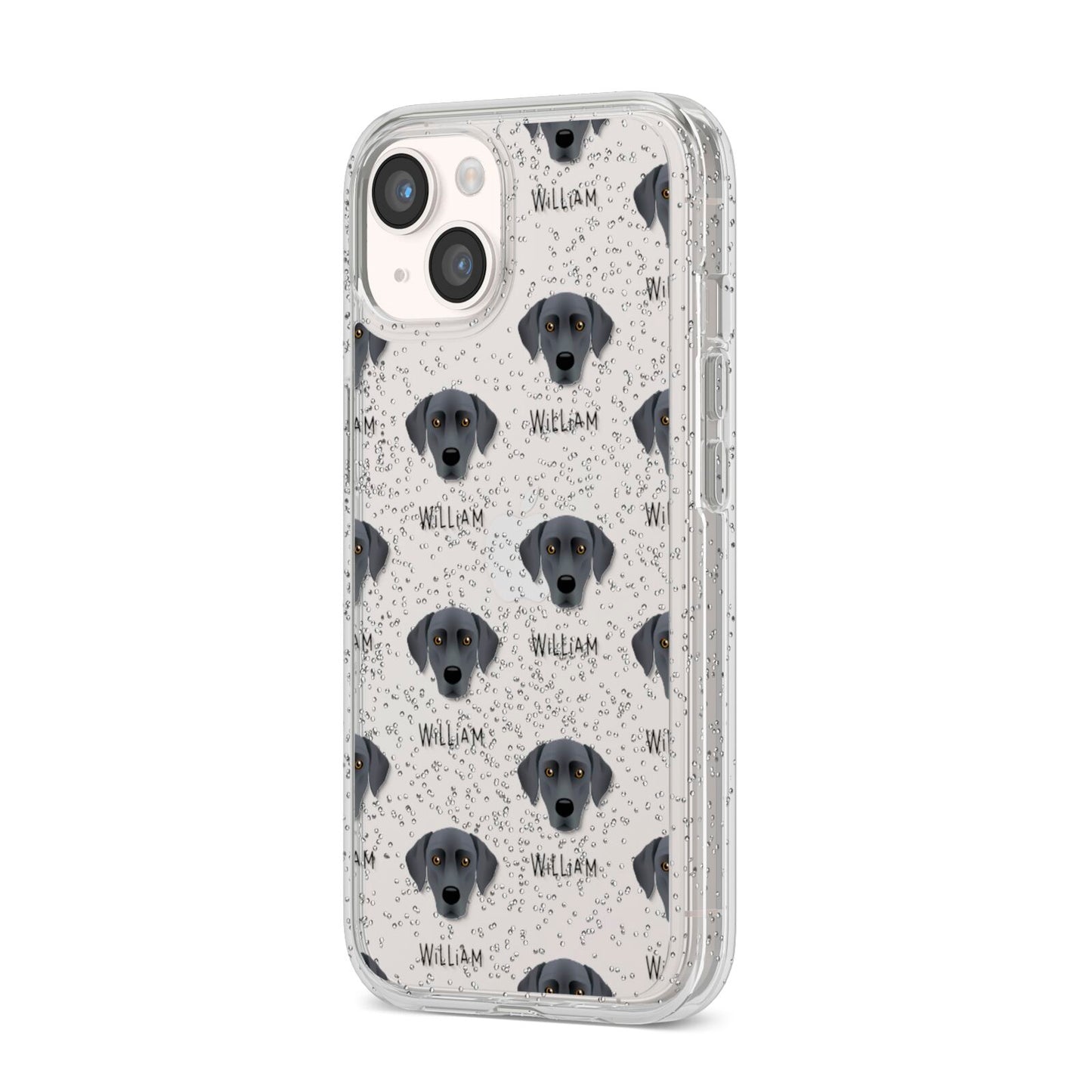 Blue Lacy Icon with Name iPhone 14 Glitter Tough Case Starlight Angled Image