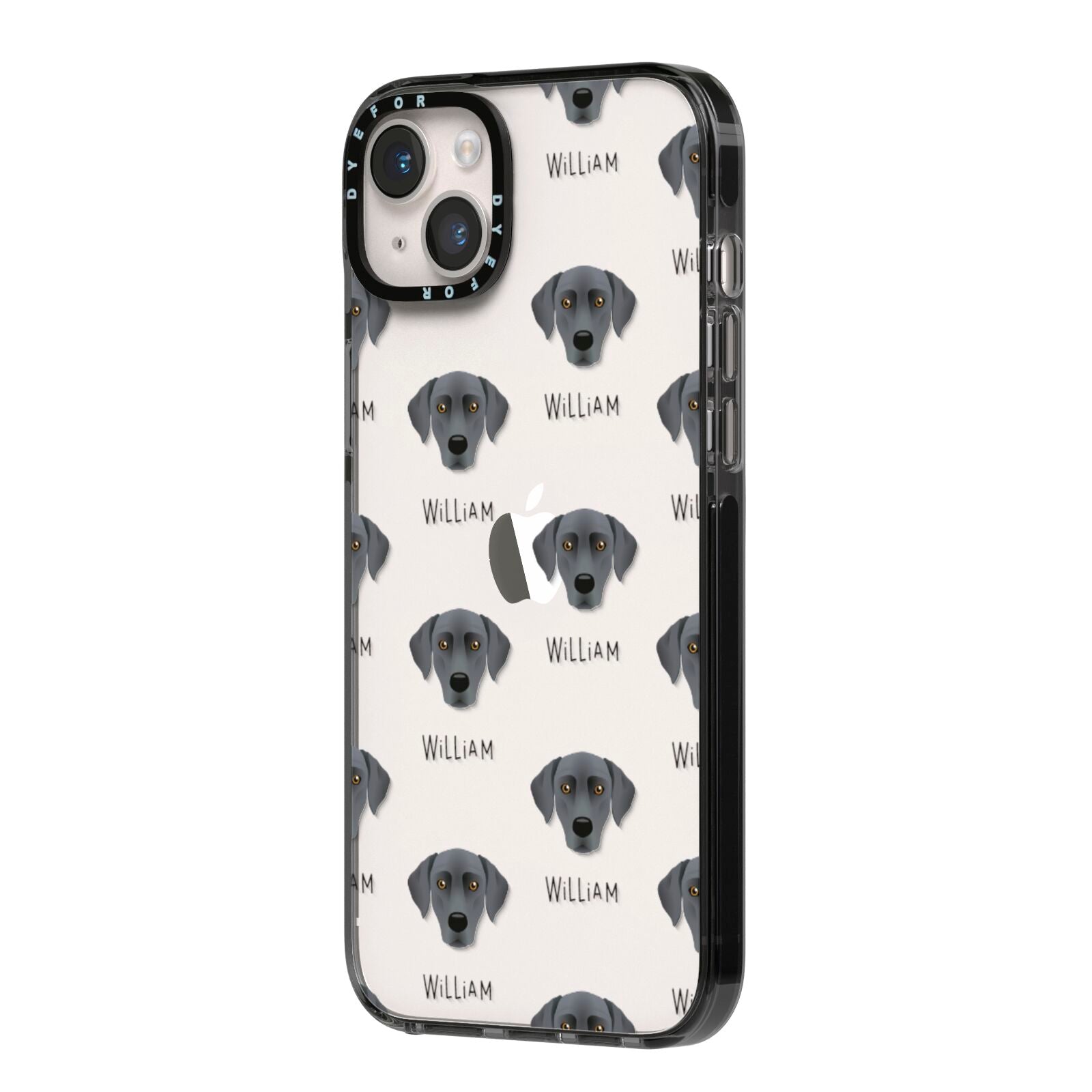 Blue Lacy Icon with Name iPhone 14 Plus Black Impact Case Side Angle on Silver phone