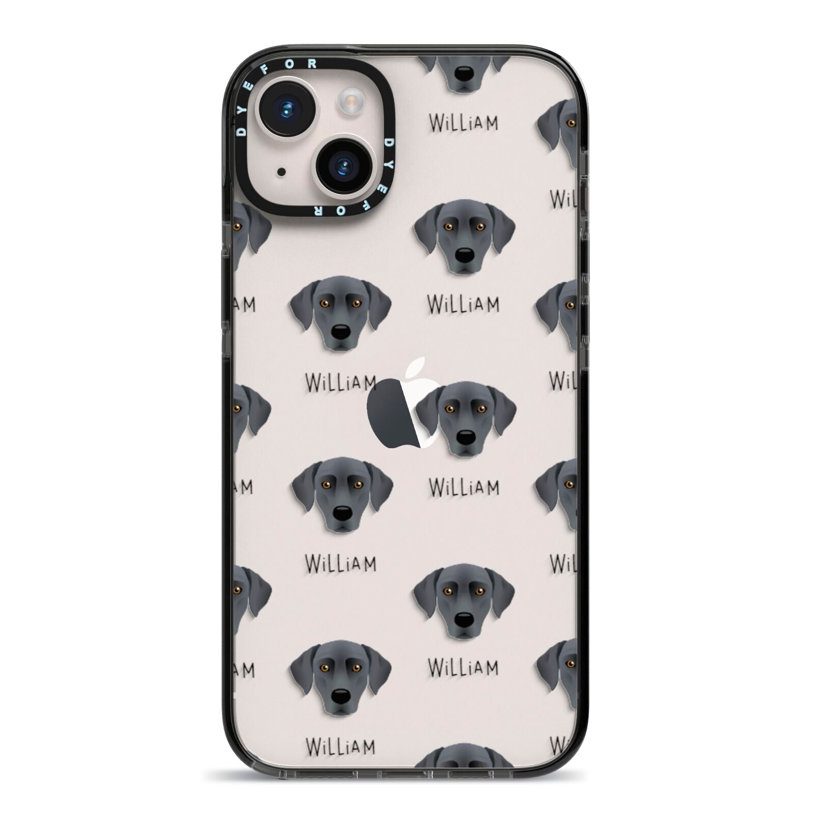 Blue Lacy Icon with Name iPhone 14 Plus Black Impact Case on Silver phone