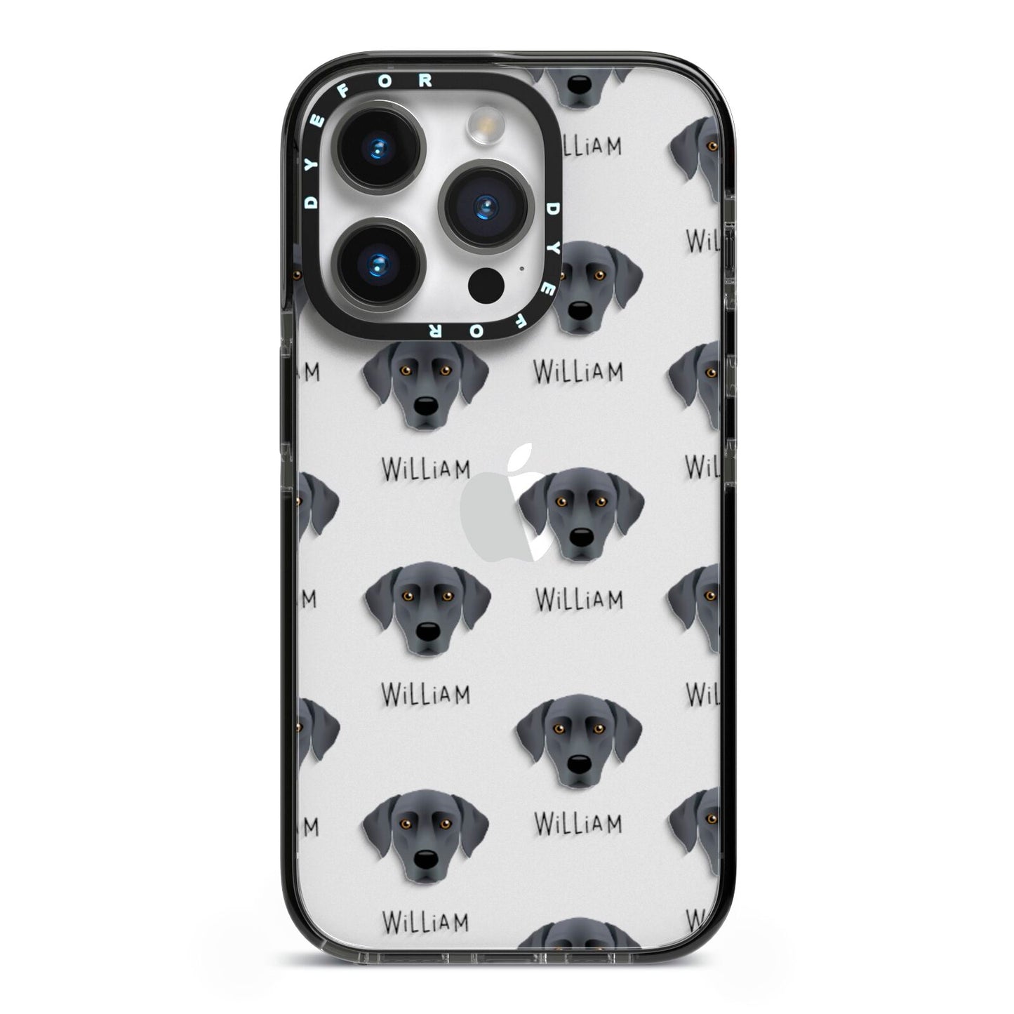 Blue Lacy Icon with Name iPhone 14 Pro Black Impact Case on Silver phone