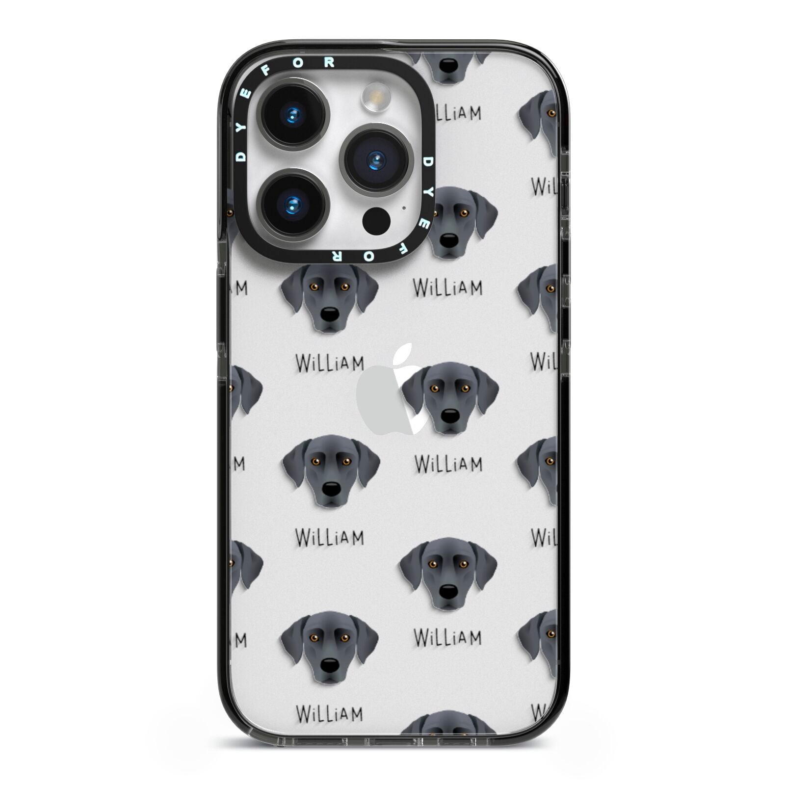 Blue Lacy Icon with Name iPhone 14 Pro Black Impact Case on Silver phone