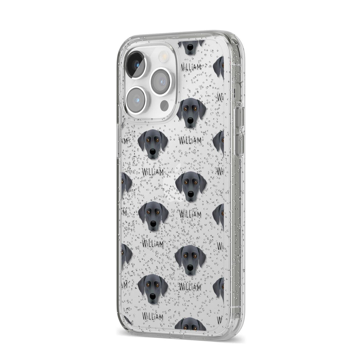 Blue Lacy Icon with Name iPhone 14 Pro Max Glitter Tough Case Silver Angled Image