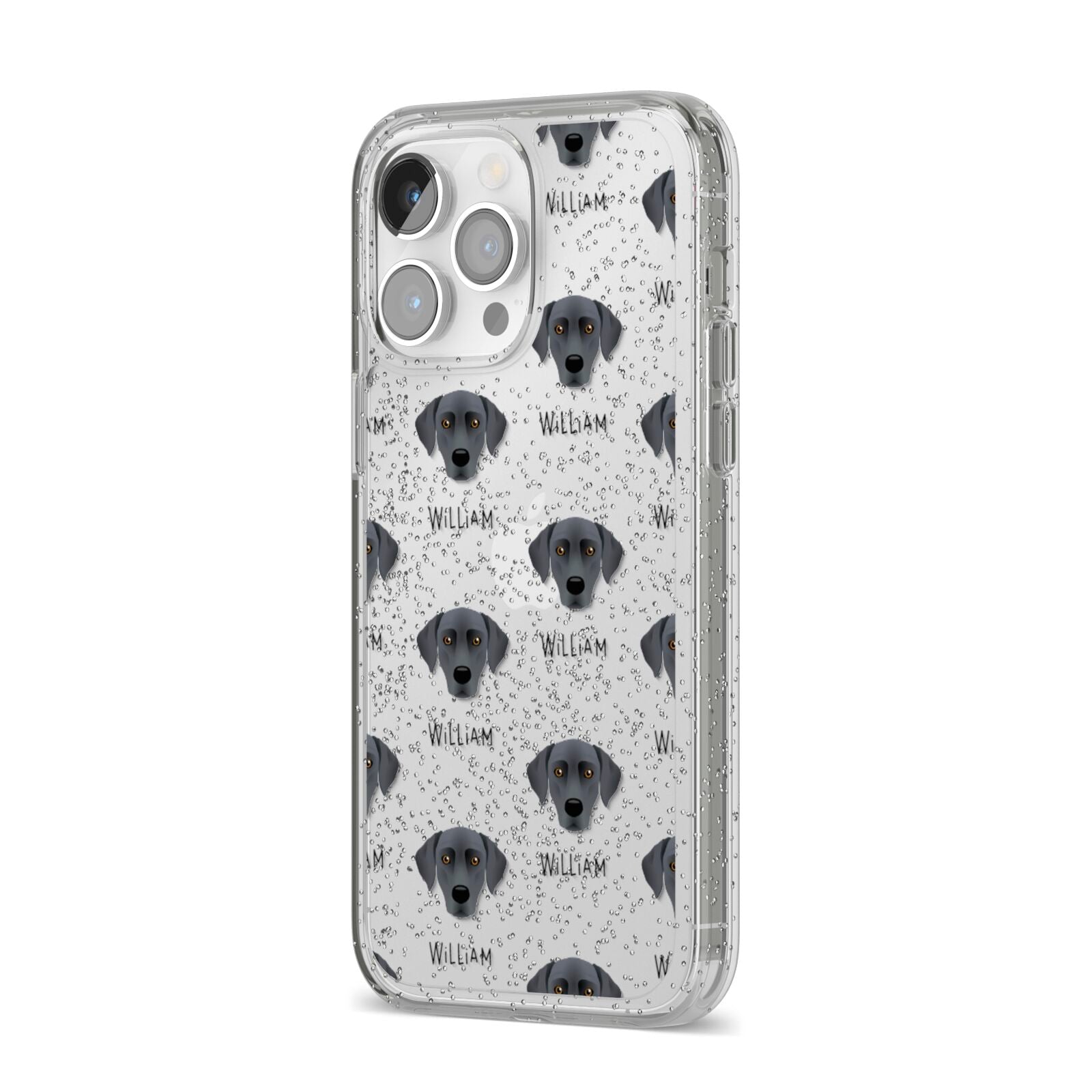 Blue Lacy Icon with Name iPhone 14 Pro Max Glitter Tough Case Silver Angled Image