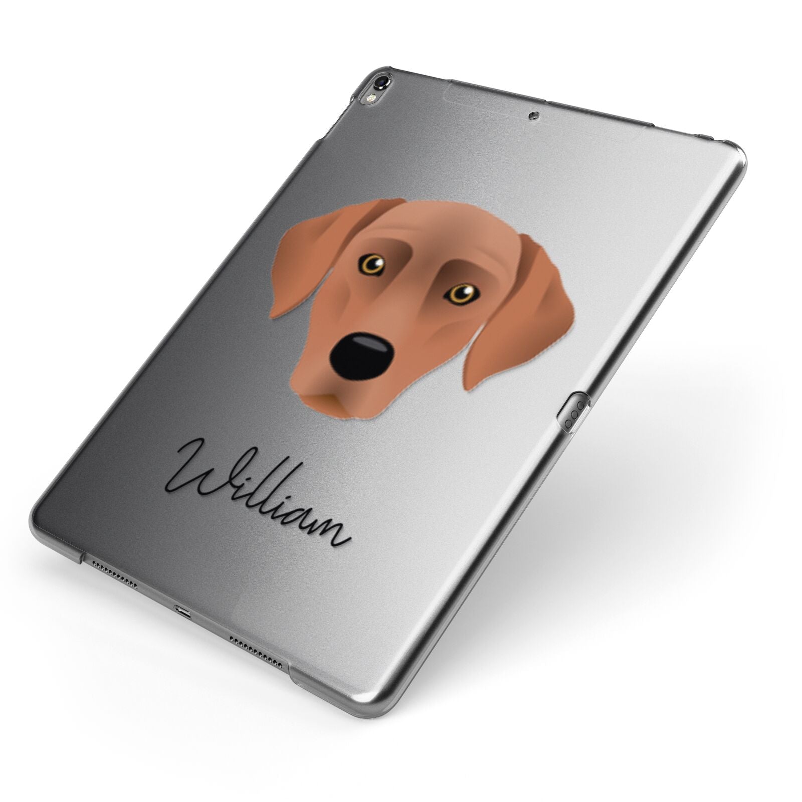 Blue Lacy Personalised Apple iPad Case on Grey iPad Side View