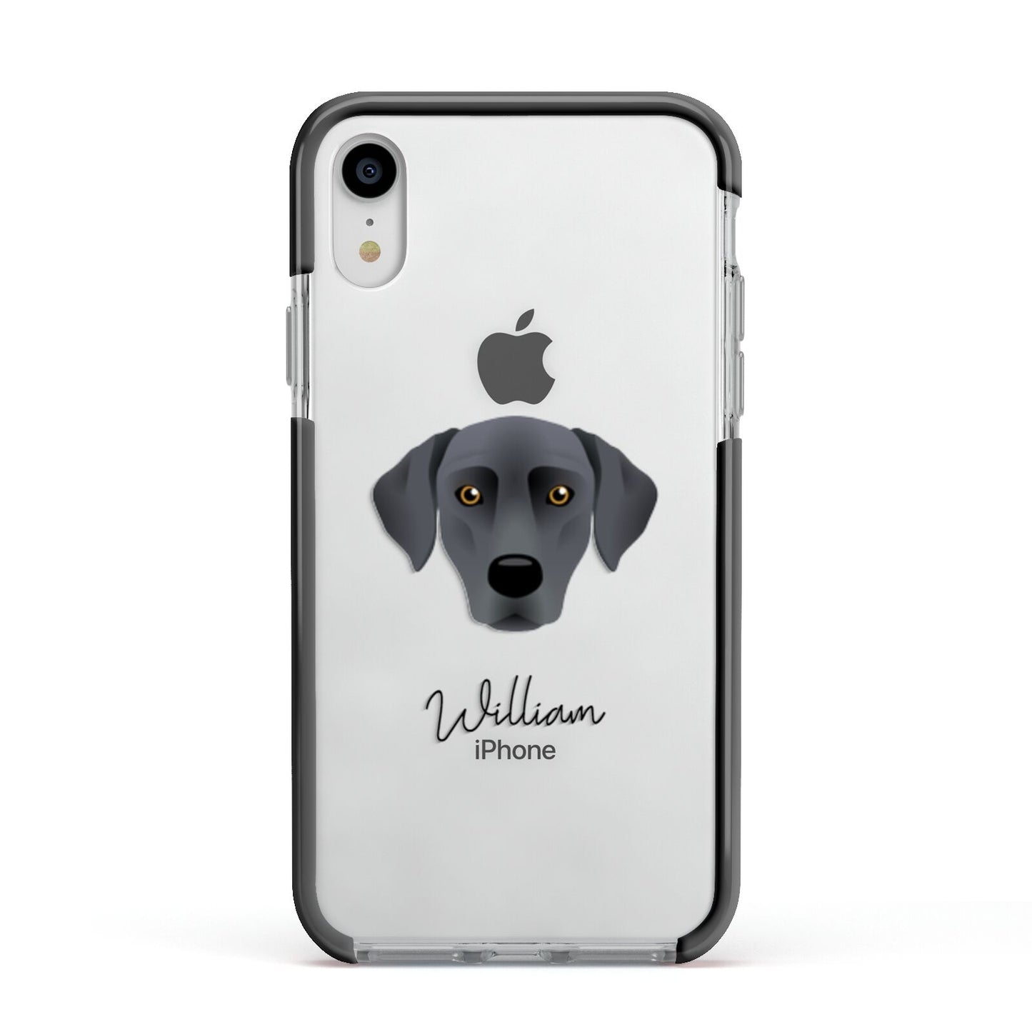 Blue Lacy Personalised Apple iPhone XR Impact Case Black Edge on Silver Phone