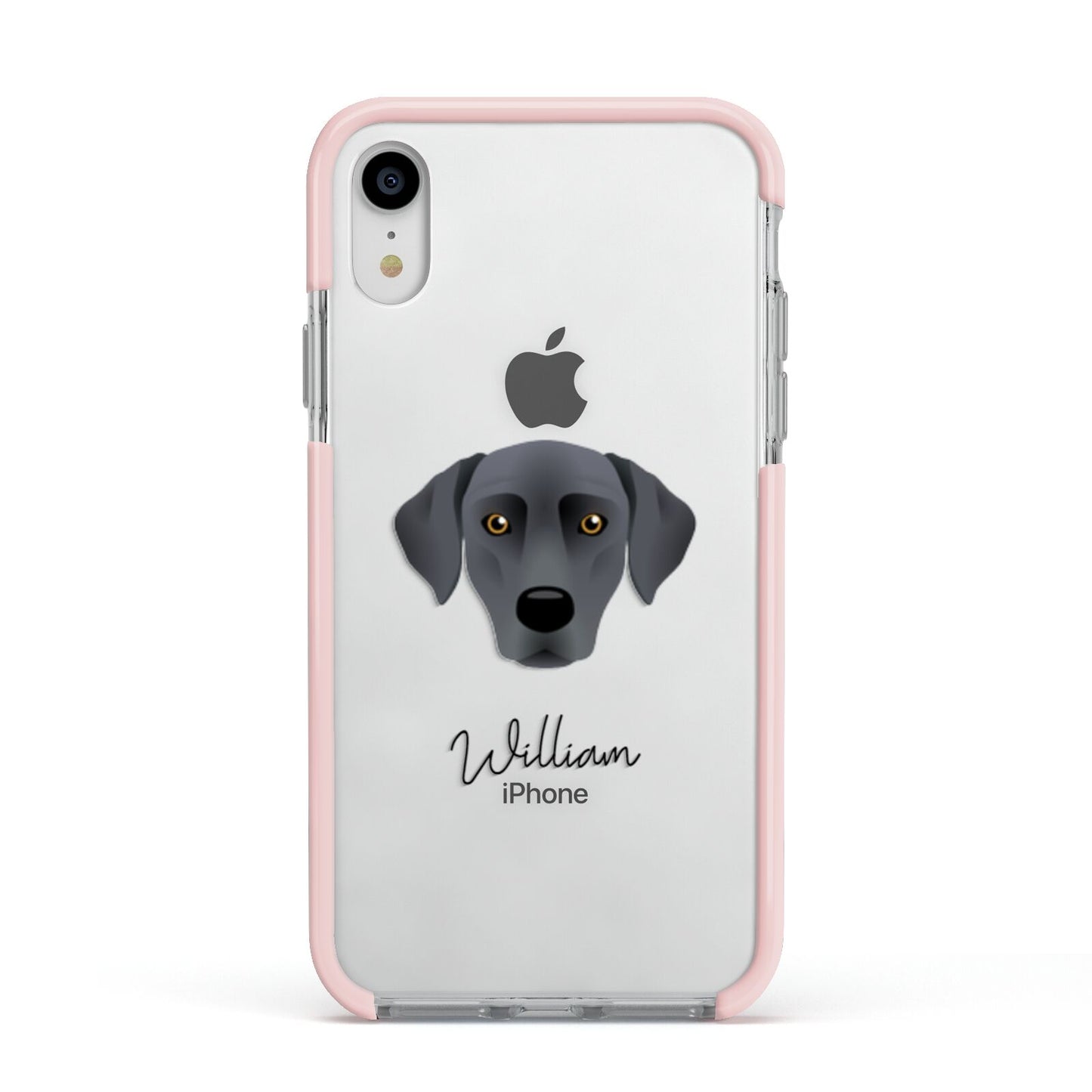 Blue Lacy Personalised Apple iPhone XR Impact Case Pink Edge on Silver Phone