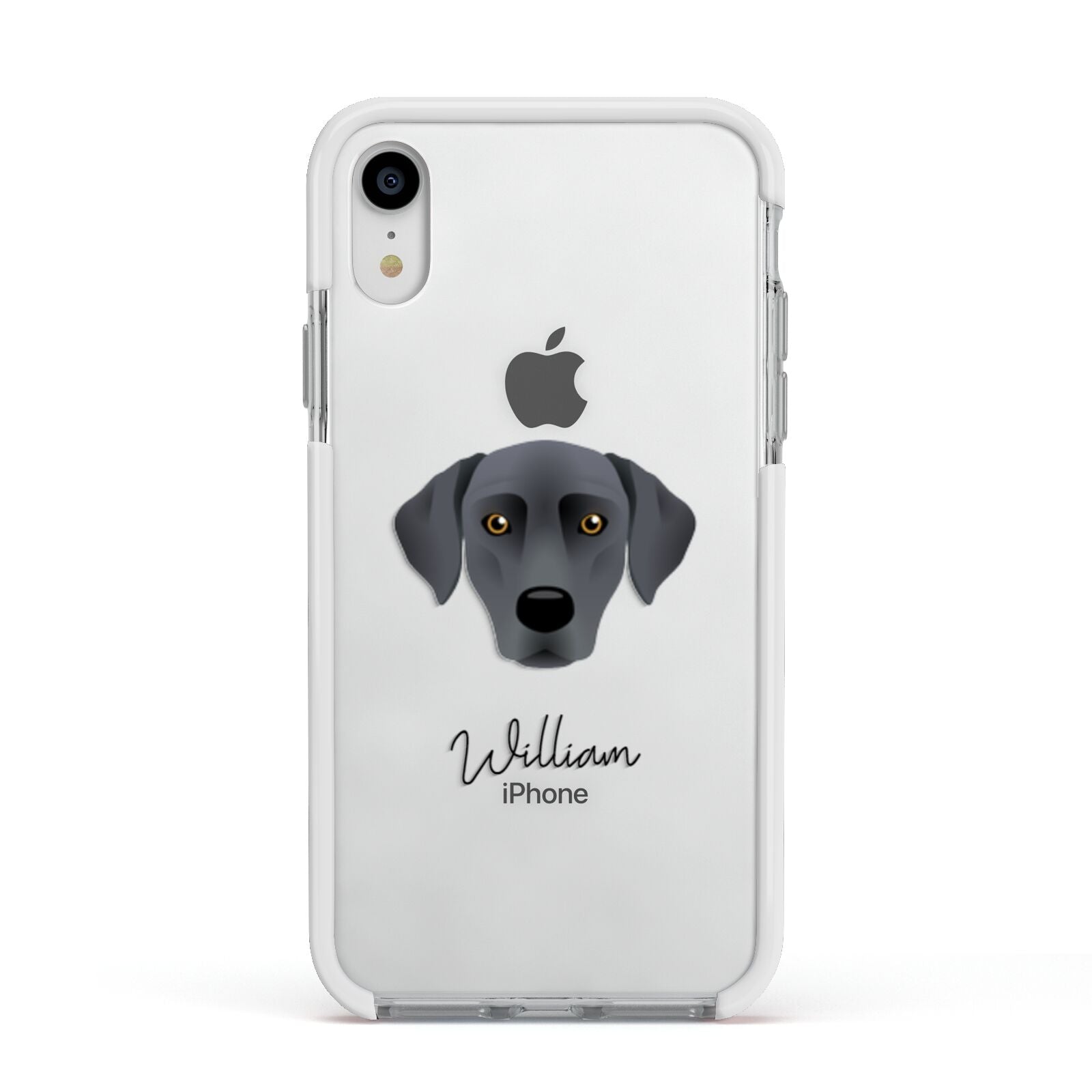 Blue Lacy Personalised Apple iPhone XR Impact Case White Edge on Silver Phone
