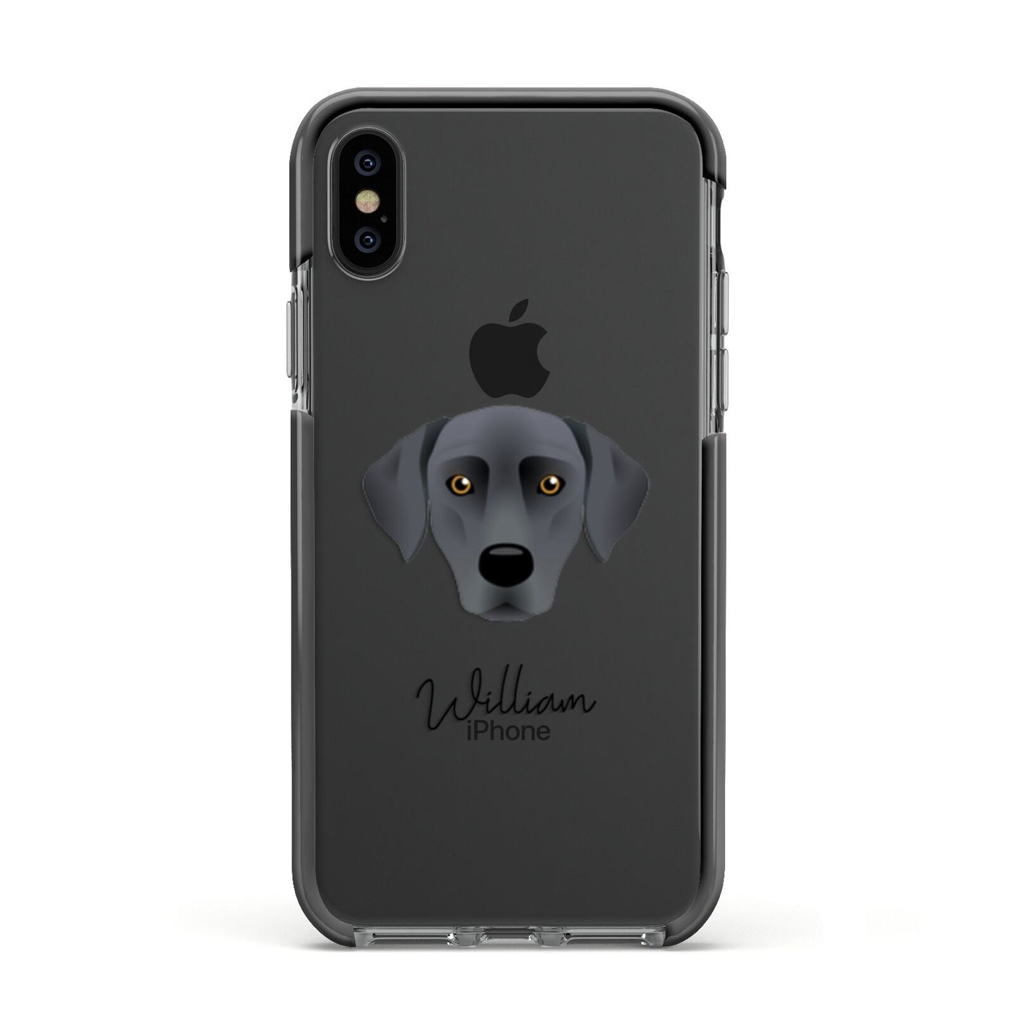 Blue Lacy Personalised Apple iPhone Xs Impact Case Black Edge on Black Phone