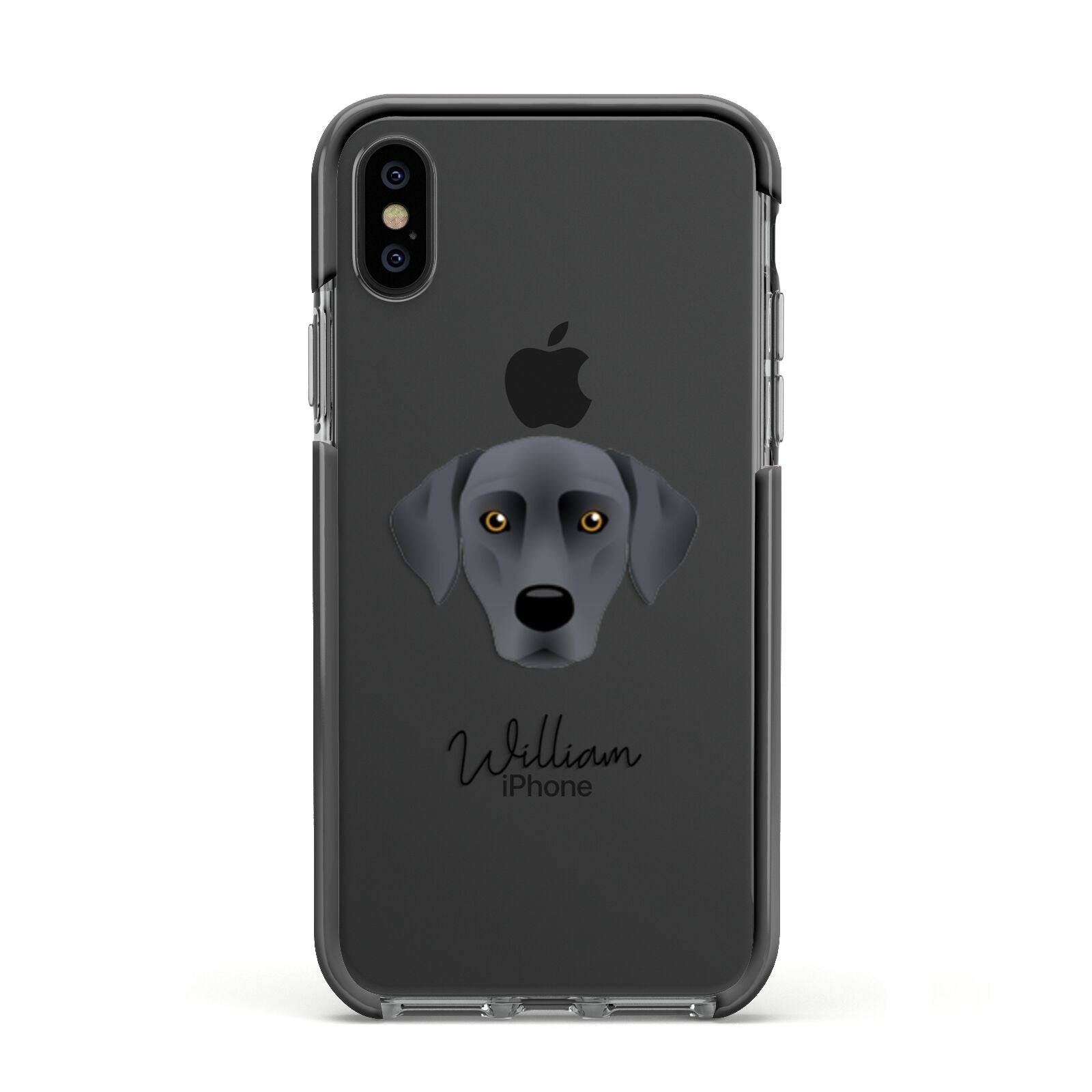 Blue Lacy Personalised Apple iPhone Xs Impact Case Black Edge on Black Phone