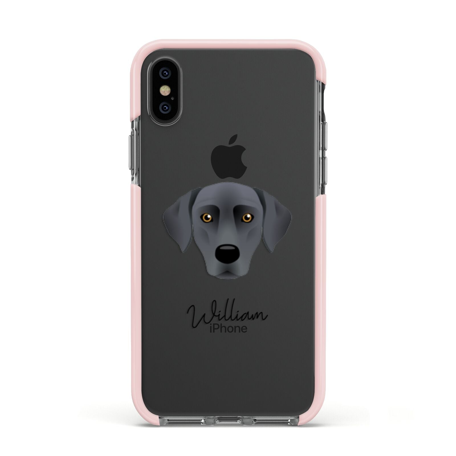 Blue Lacy Personalised Apple iPhone Xs Impact Case Pink Edge on Black Phone