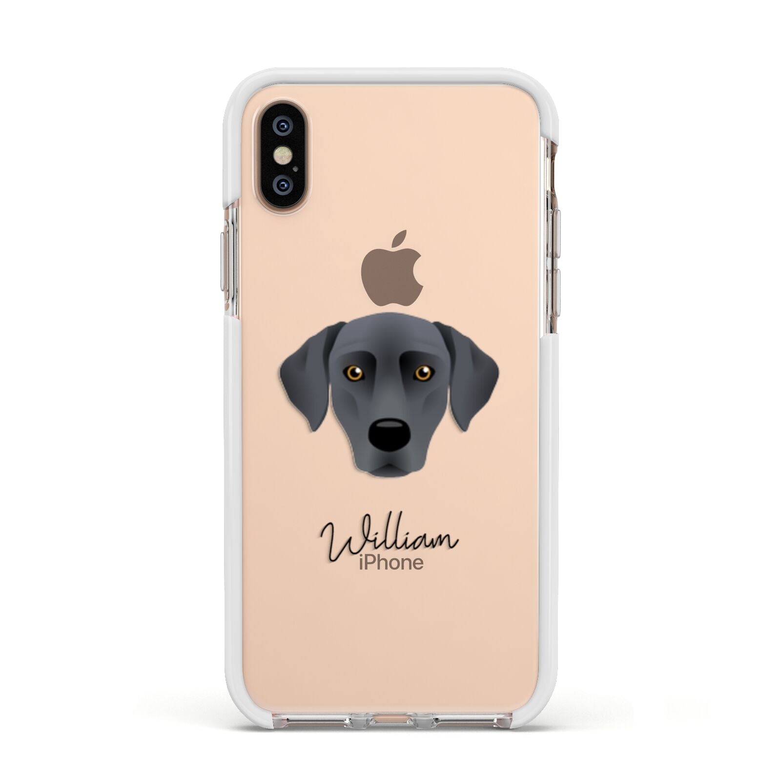 Blue Lacy Personalised Apple iPhone Xs Impact Case White Edge on Gold Phone