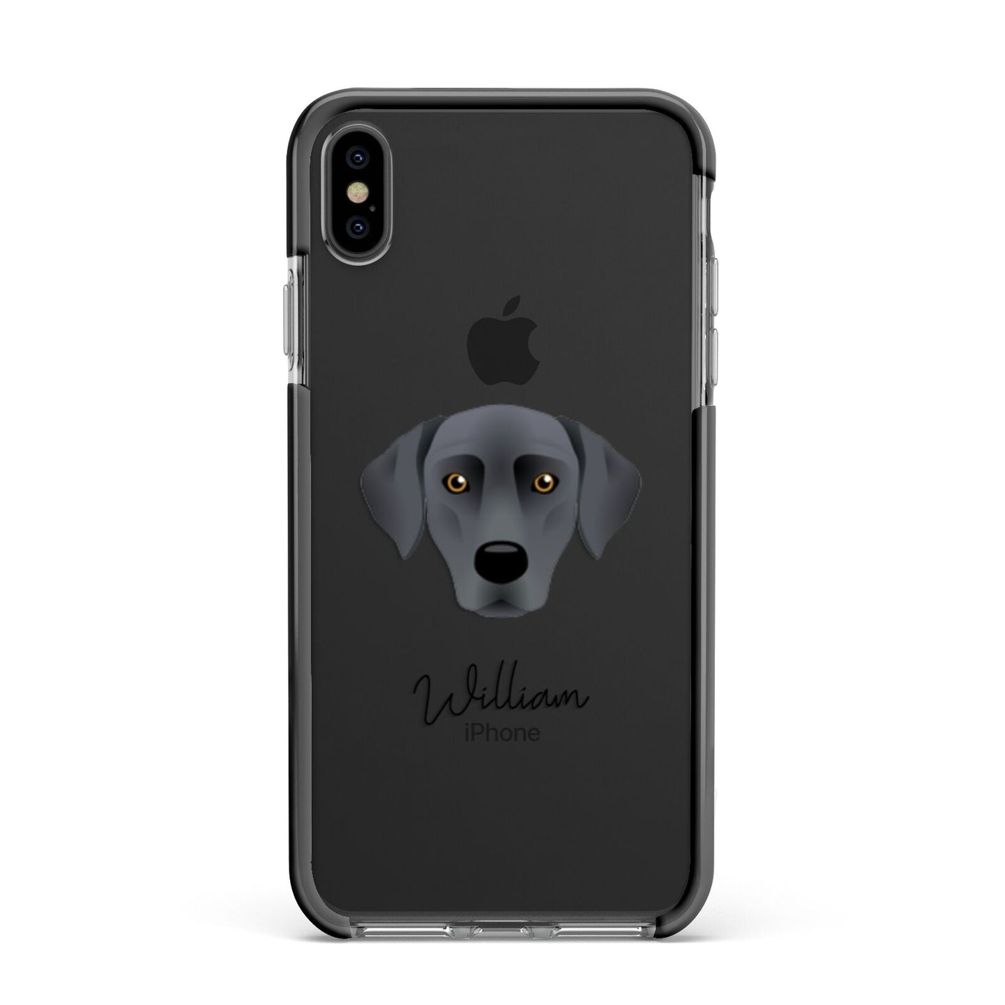 Blue Lacy Personalised Apple iPhone Xs Max Impact Case Black Edge on Black Phone