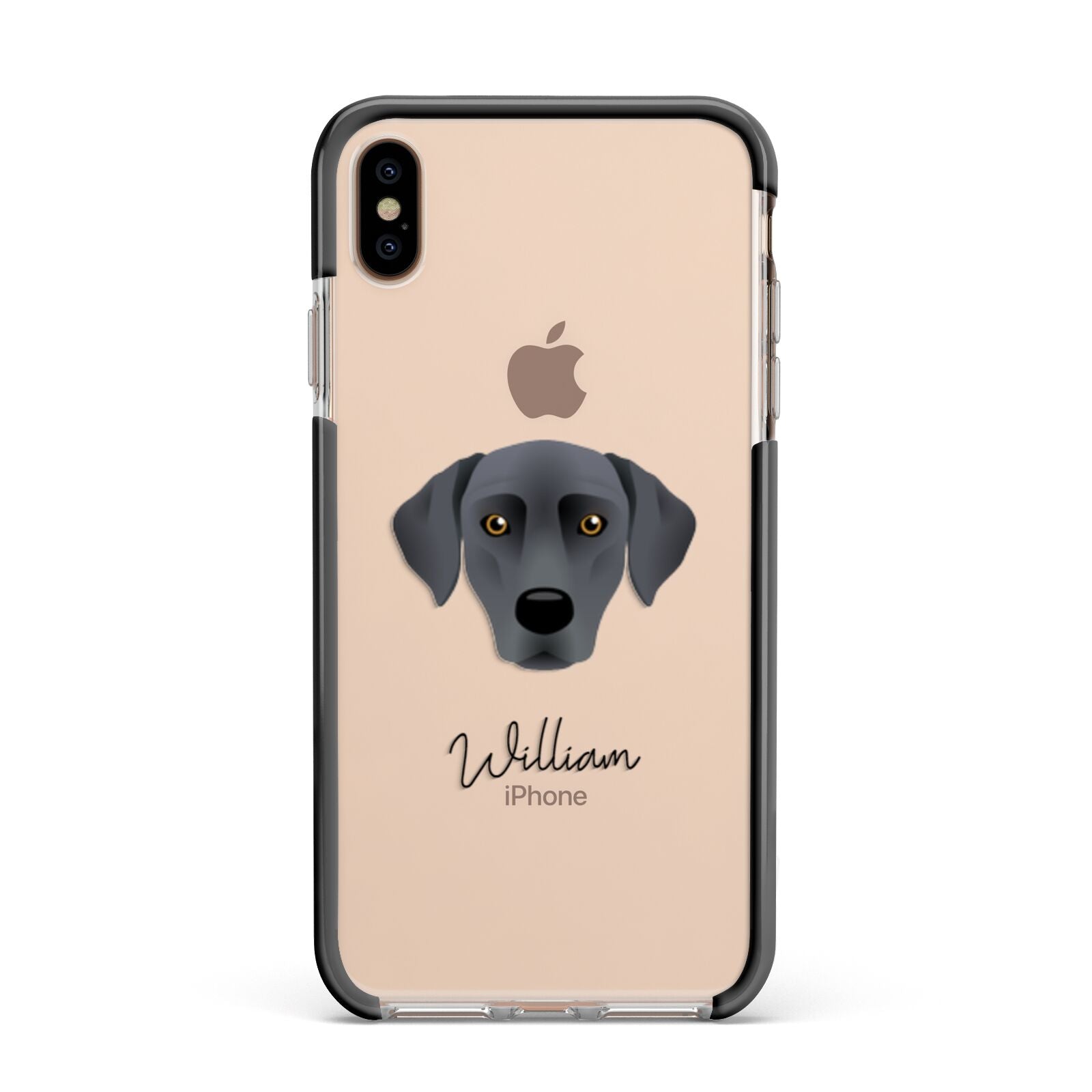 Blue Lacy Personalised Apple iPhone Xs Max Impact Case Black Edge on Gold Phone