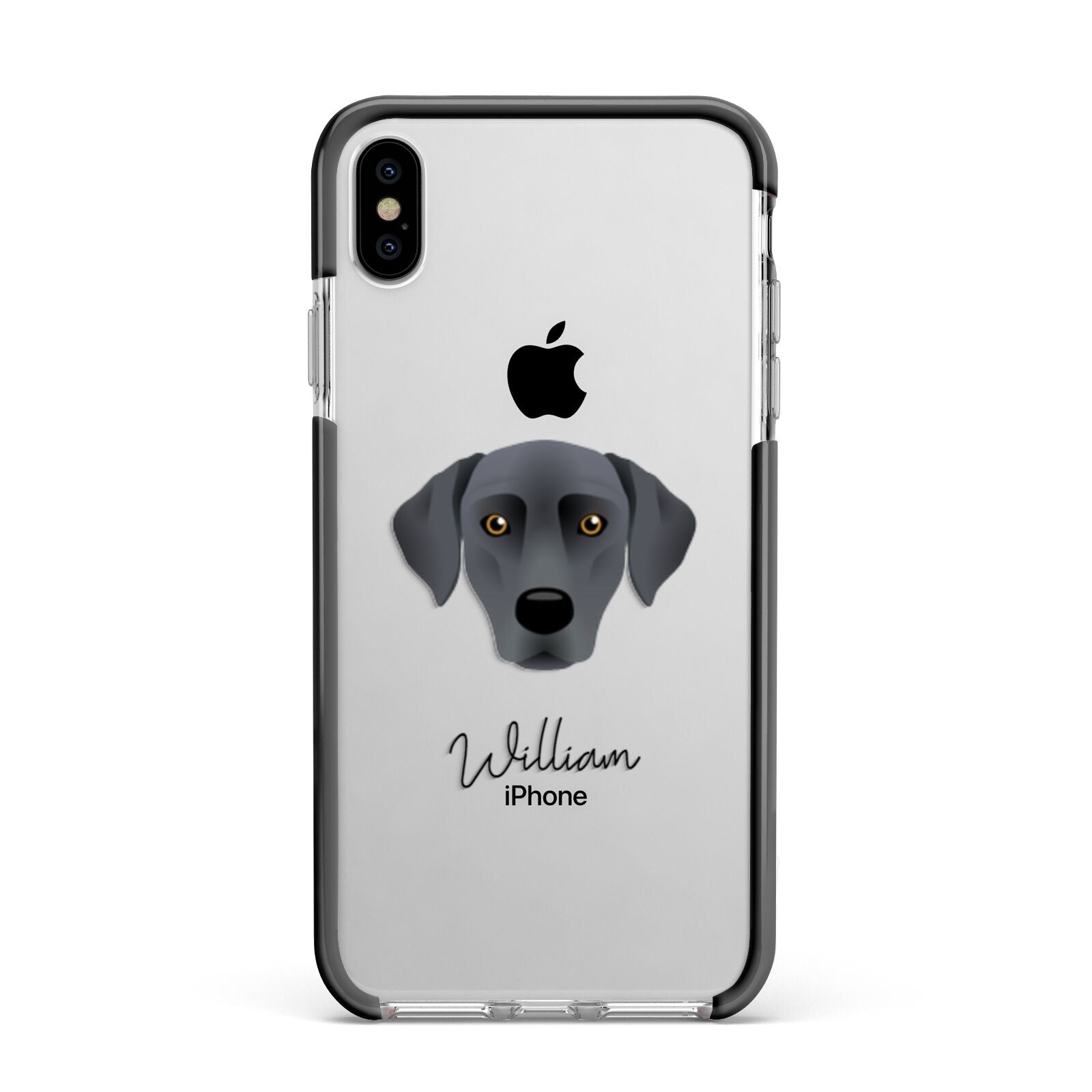 Blue Lacy Personalised Apple iPhone Xs Max Impact Case Black Edge on Silver Phone