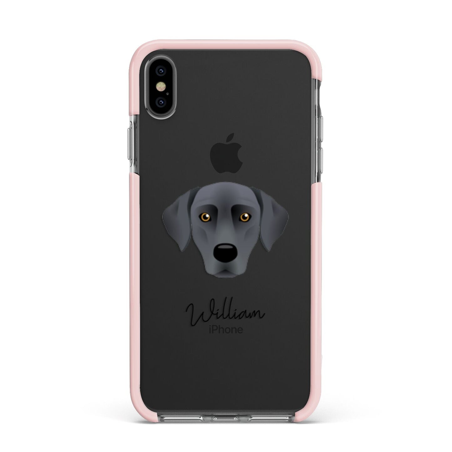 Blue Lacy Personalised Apple iPhone Xs Max Impact Case Pink Edge on Black Phone